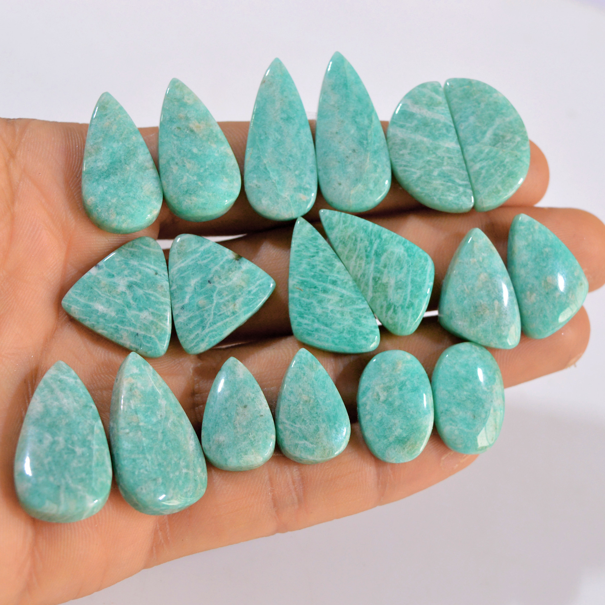 9 Pairs 274 Cts Natural Amazonite Pair Gemstone Lot For Jewelry Making 27x15 18x11 mm 14585