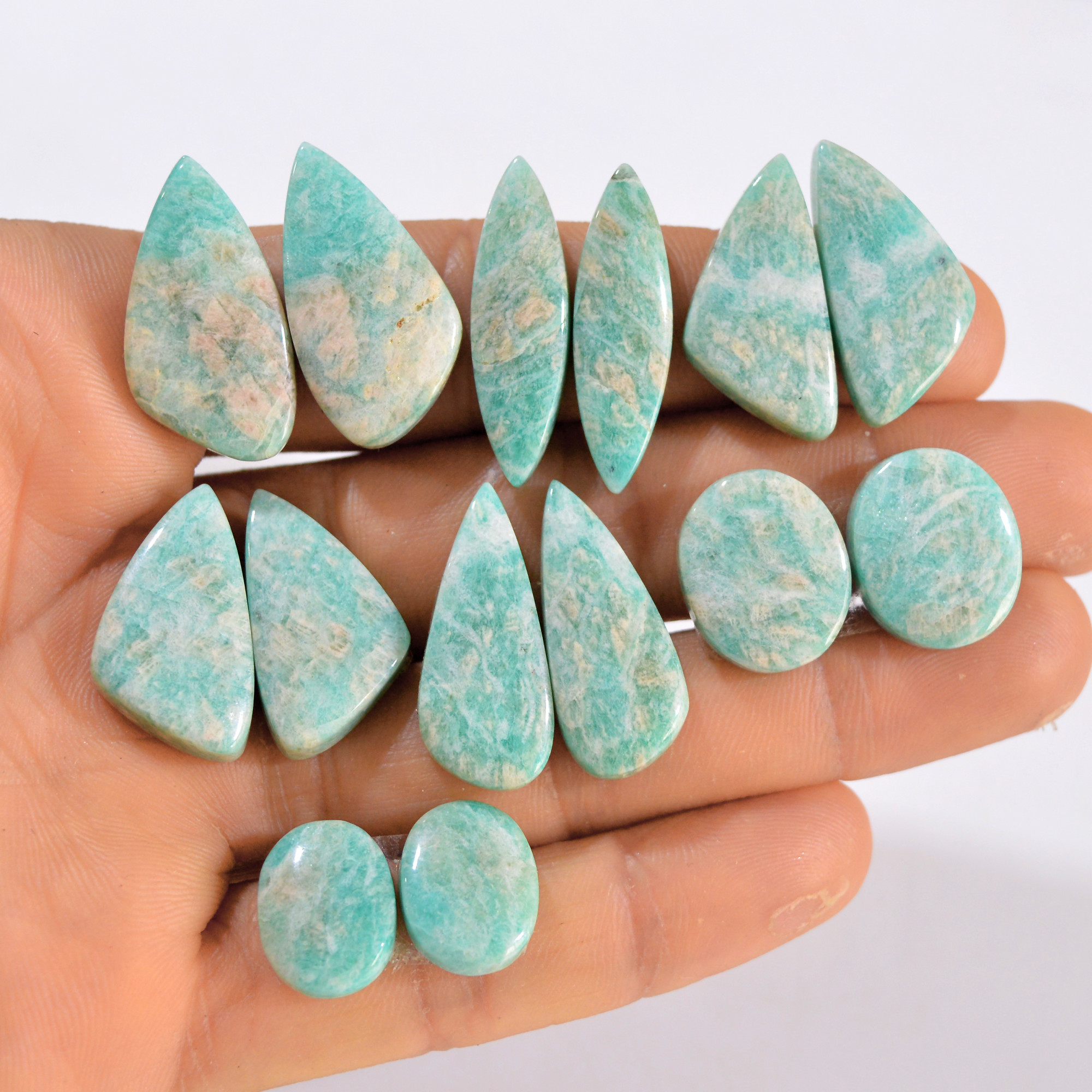7 Pairs 175 Cts Natural Amazonite Pair Gemstone Lot For Jewelry Making 26x12 14x10 mm 14587