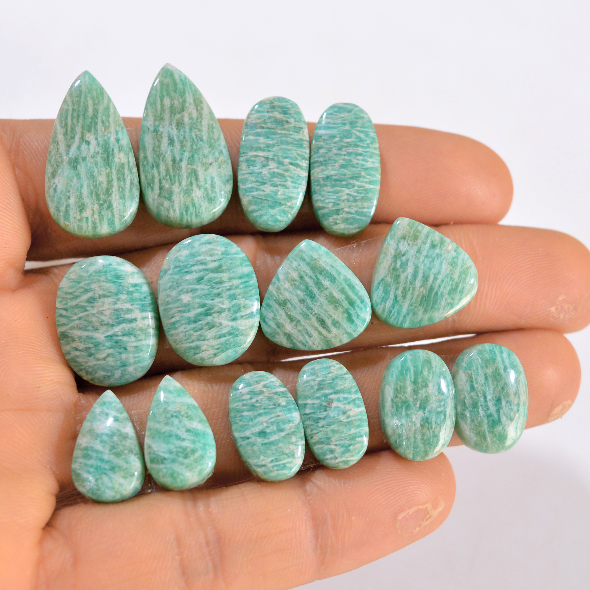 7 Pairs 136 Cts Natural Amazonite Pair Gemstone Lot For Jewelry Making 22x11 15x9 mm 14588
