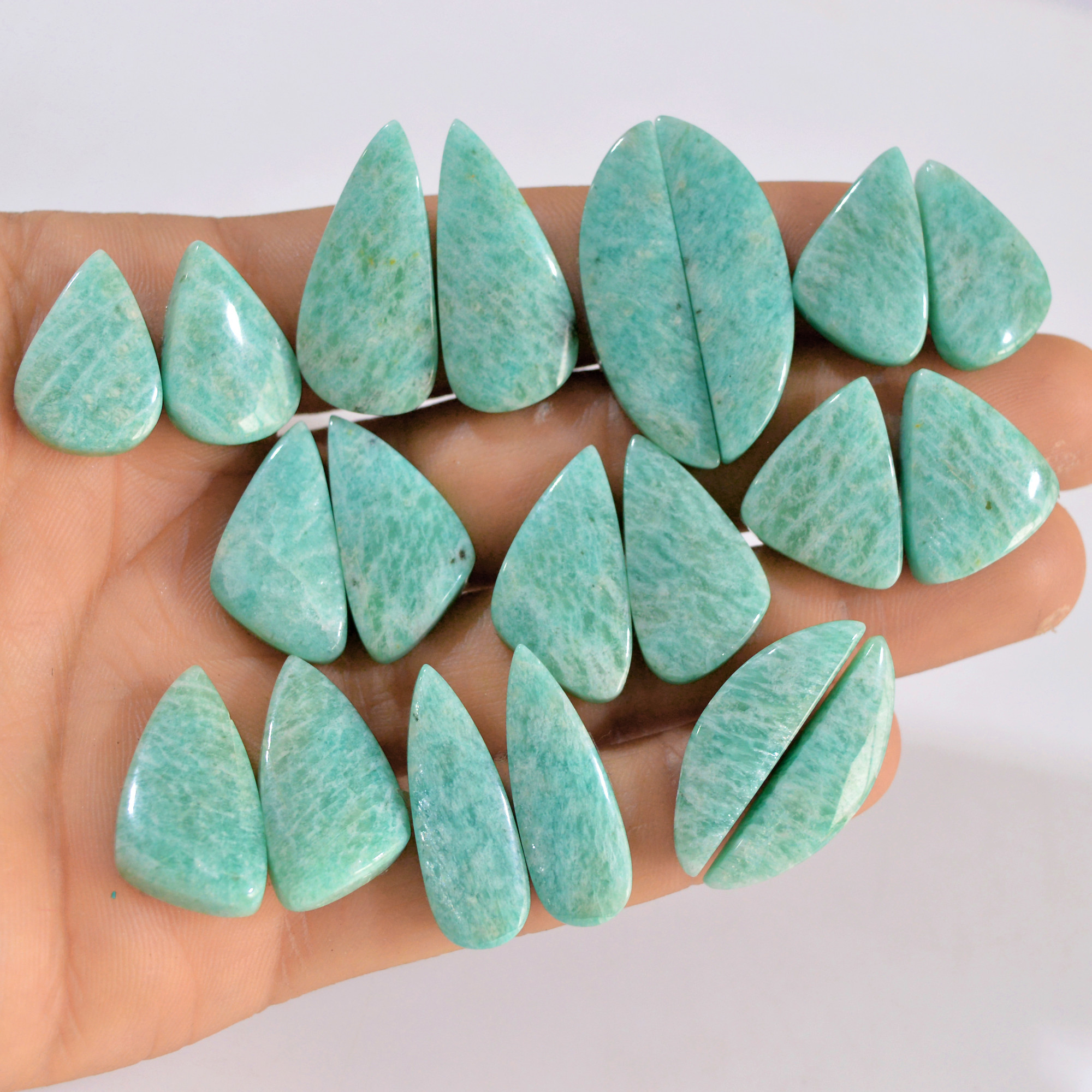 10 Pairs 252 Cts Natural Amazonite Pair Gemstone Lot For Jewelry Making 35x10 20x12 mm 14591