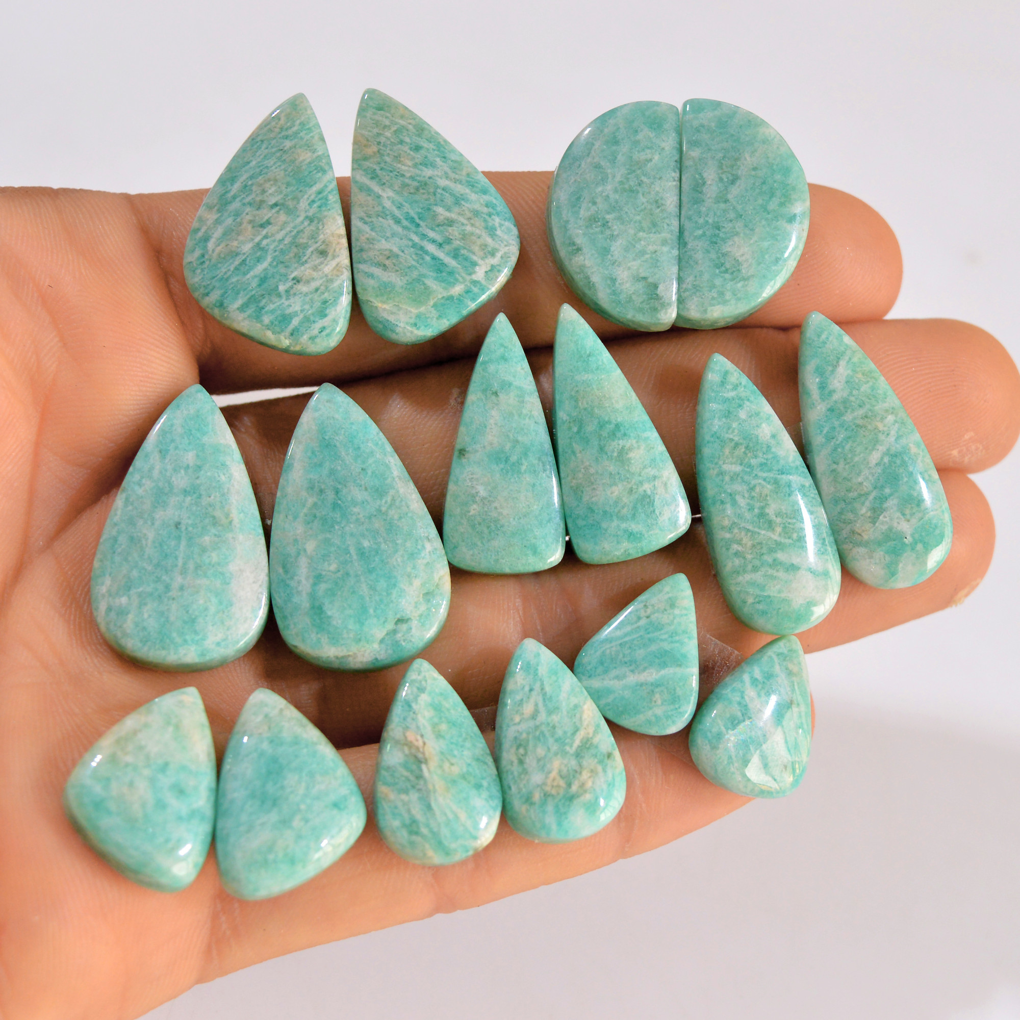 8 Pairs 215 Cts Natural Amazonite Pair Gemstone Lot For Jewelry Making 27x15 15x10 mm 14595