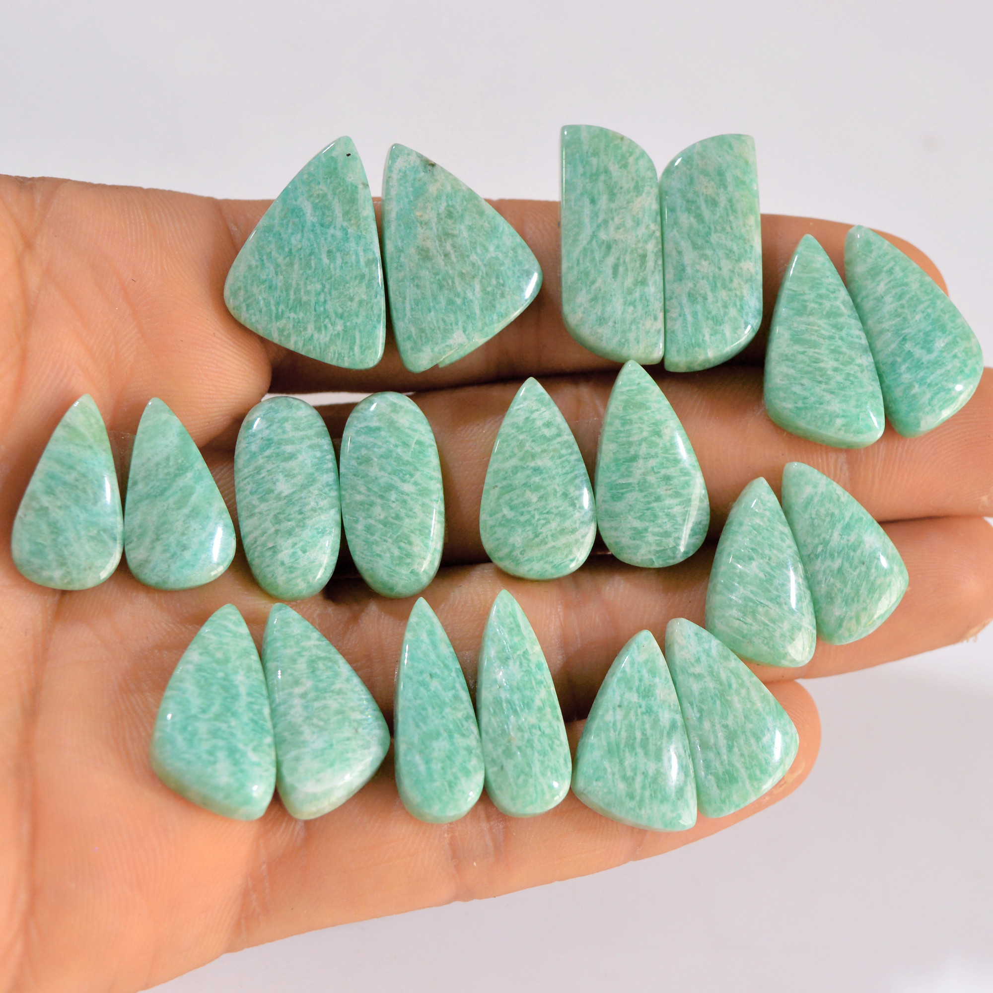 10 Pairs 223 Cts Natural Amazonite Pair Gemstone Lot For Jewelry Making 25x10 18x9 mm 14596