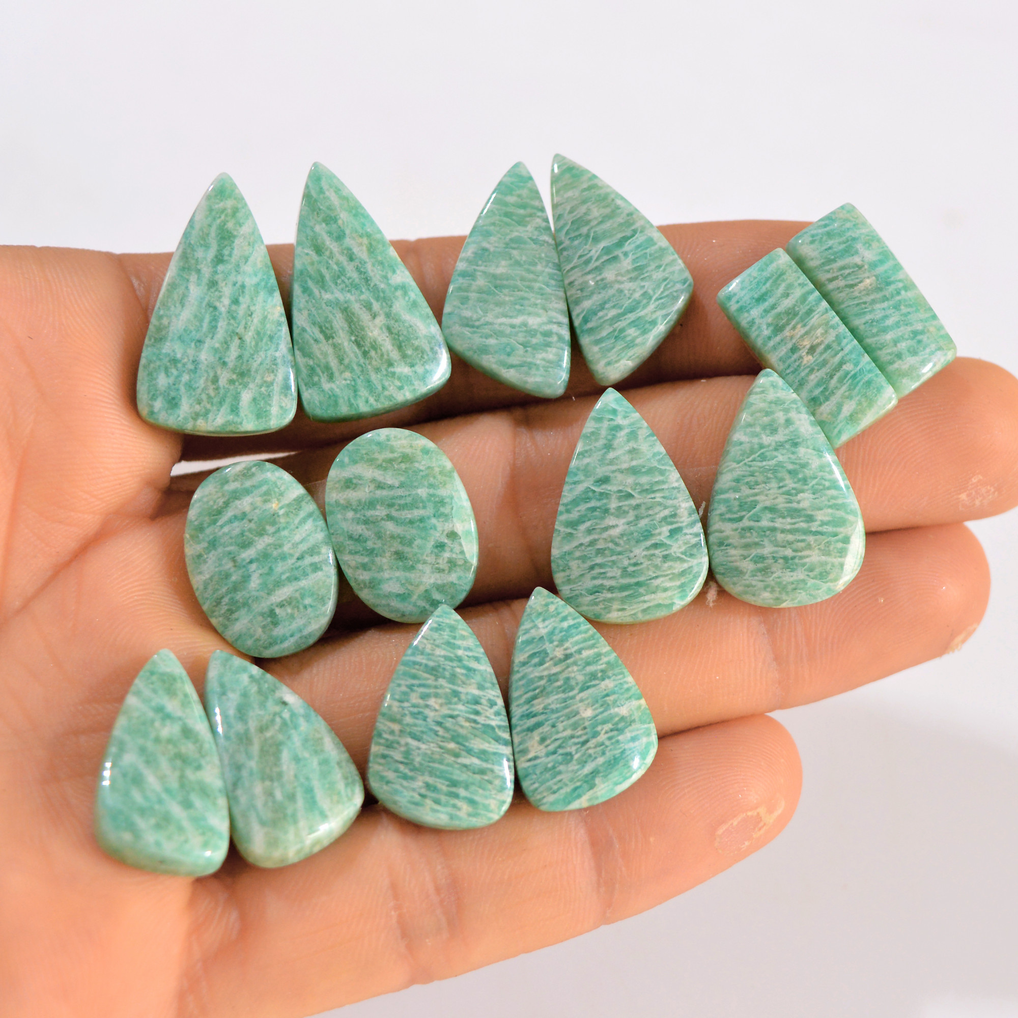 7 Pairs 168 Cts Natural Amazonite Pair Gemstone Lot For Jewelry Making 25x15 17x7 mm 14598