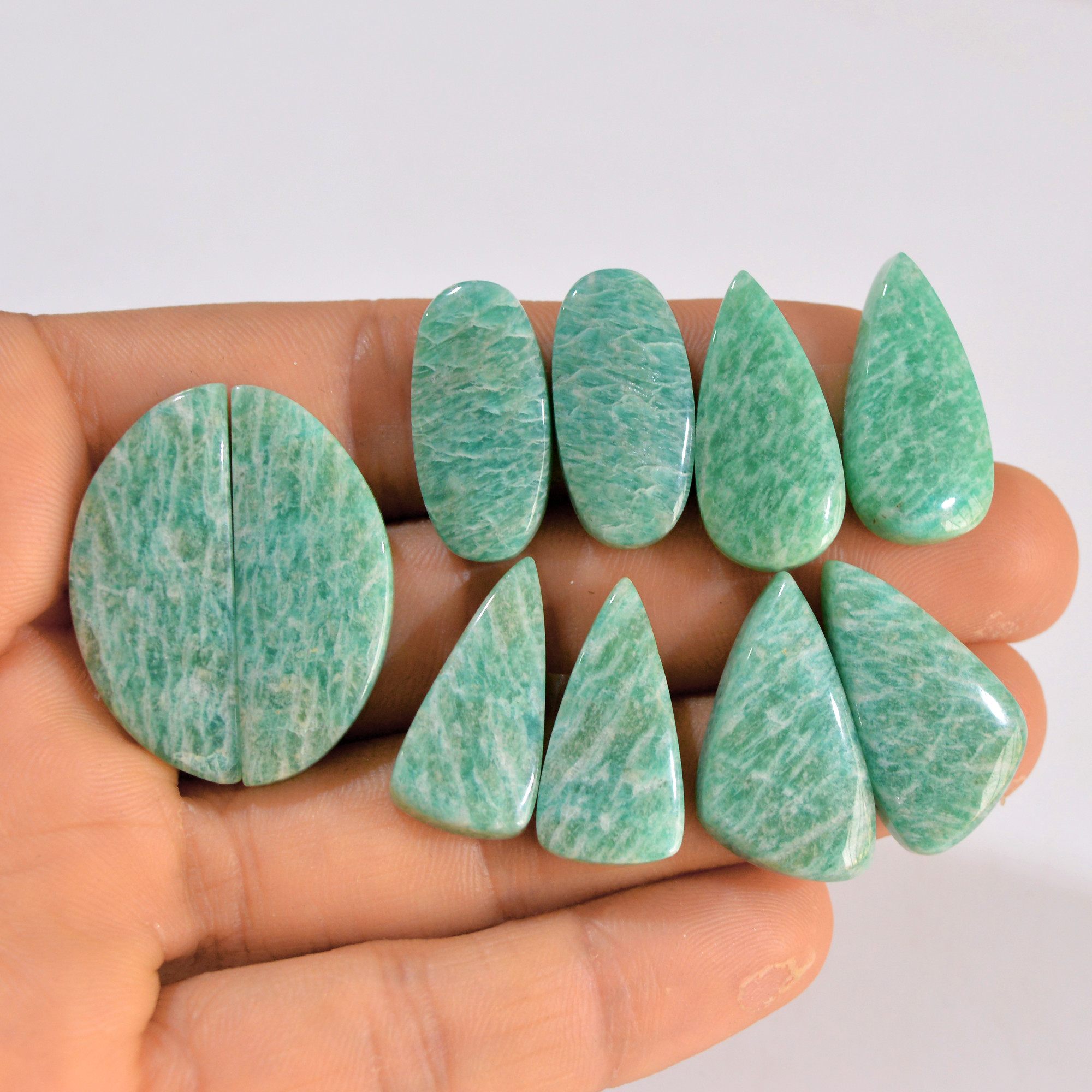 5 Pairs 161 Cts Natural Amazonite Pair Gemstone Lot For Jewelry Making 32x13 22x10 mm 14600
