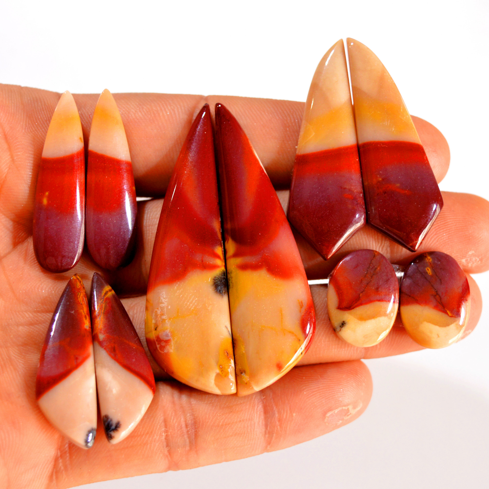 5 Pairs 174 Cts Natural Mookaite Jasper Pair Gemstone Lot For Jewelry Making 55x15 17x12 mm R-14603