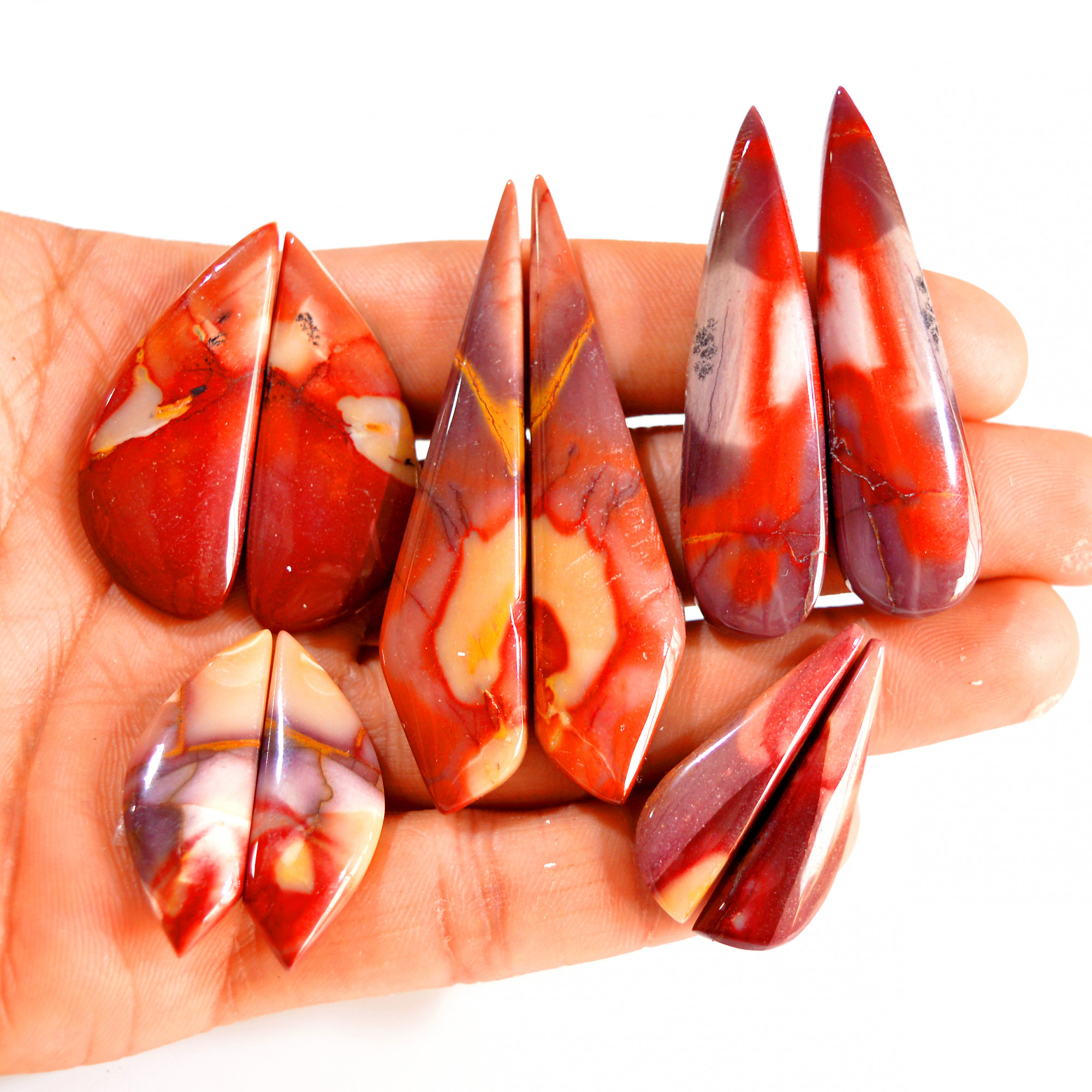 5 Pairs 224 Cts Natural Mookaite Jasper Pair Gemstone Lot For Jewelry Making 63x15 32x10 mm R-14607