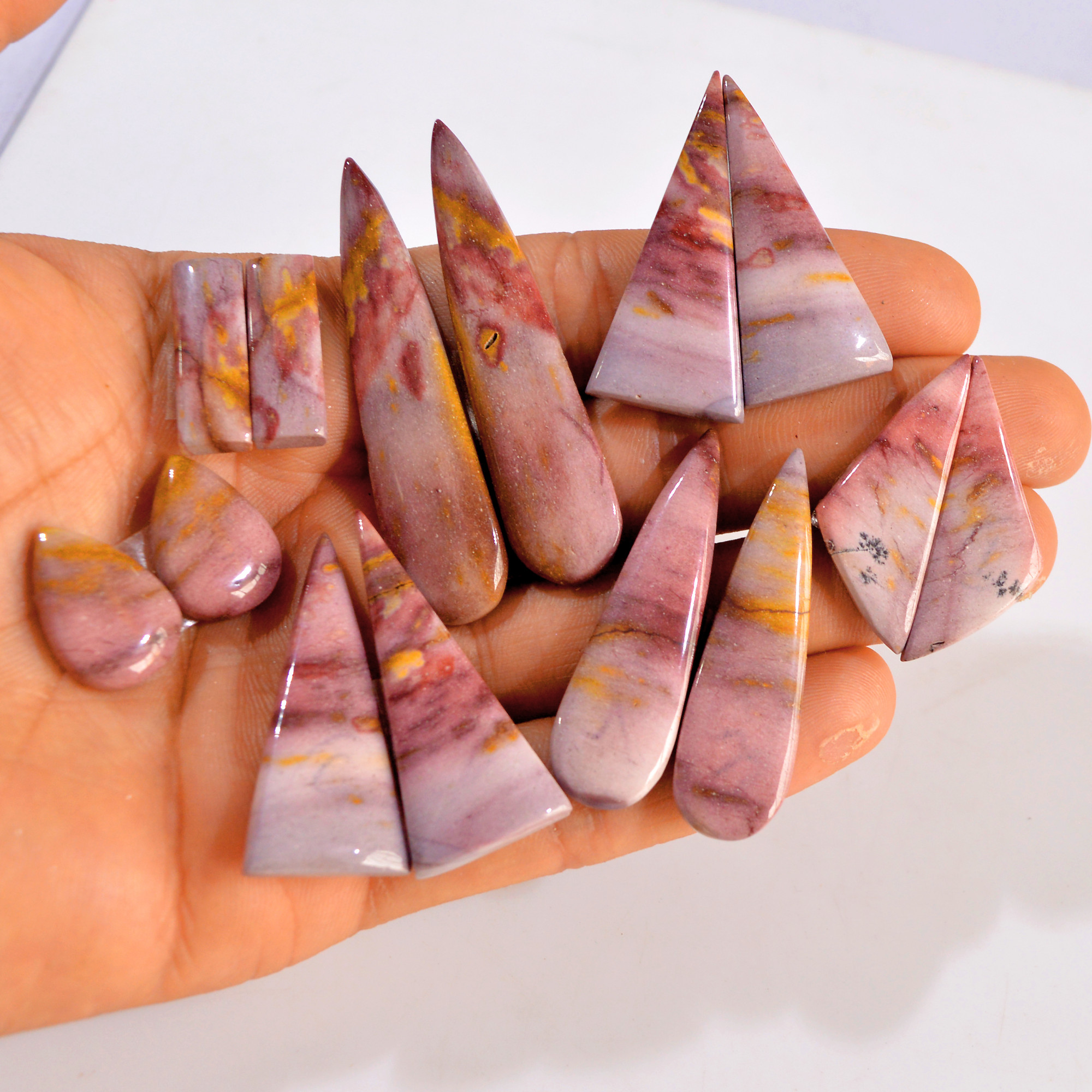 7 Pairs 248 Cts Natural Mookaite Jasper Pair Gemstone Lot For Jewelry Making 55x12 17x12 mm R-14623