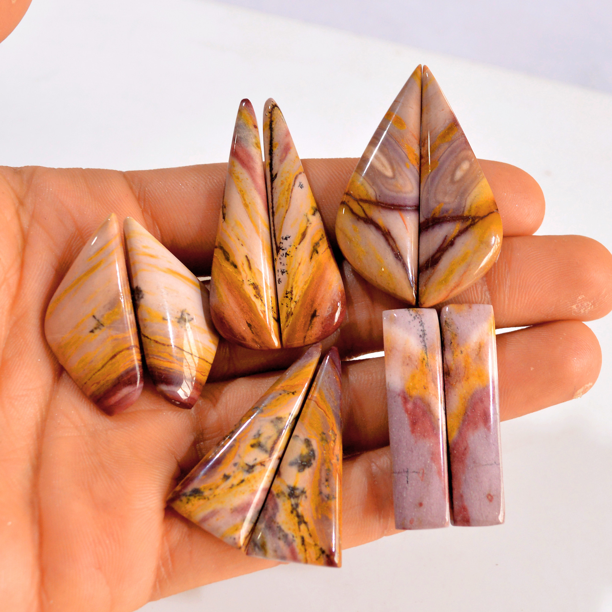 5 Pairs 195 Cts Natural Mookaite Jasper Pair Gemstone Lot For Jewelry Making 45x10 35x15 mm R-14624