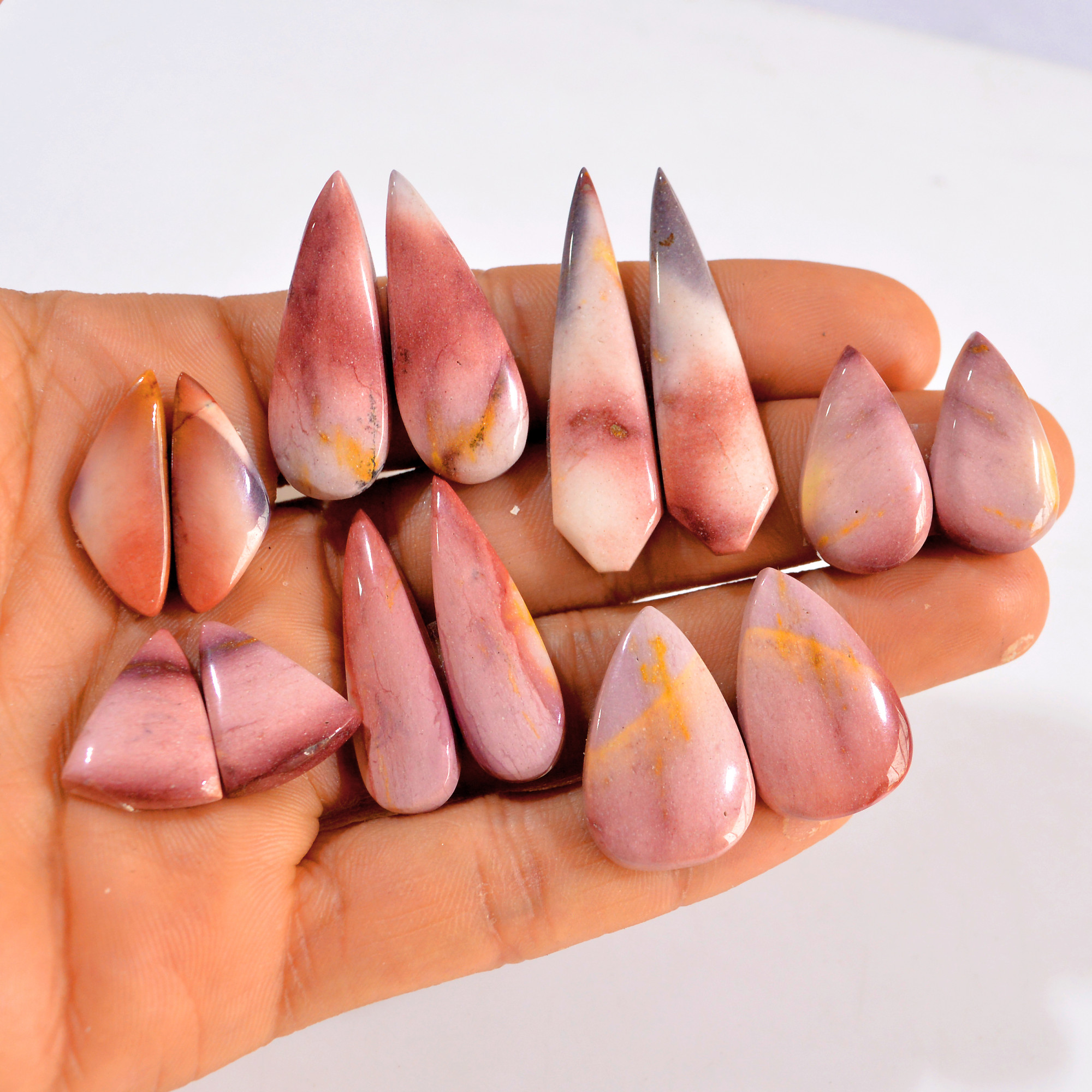 7 Pairs 193 Cts Natural Mookaite Jasper Pair Gemstone Lot For Jewelry Making 42x10 25x7 mm R-14626