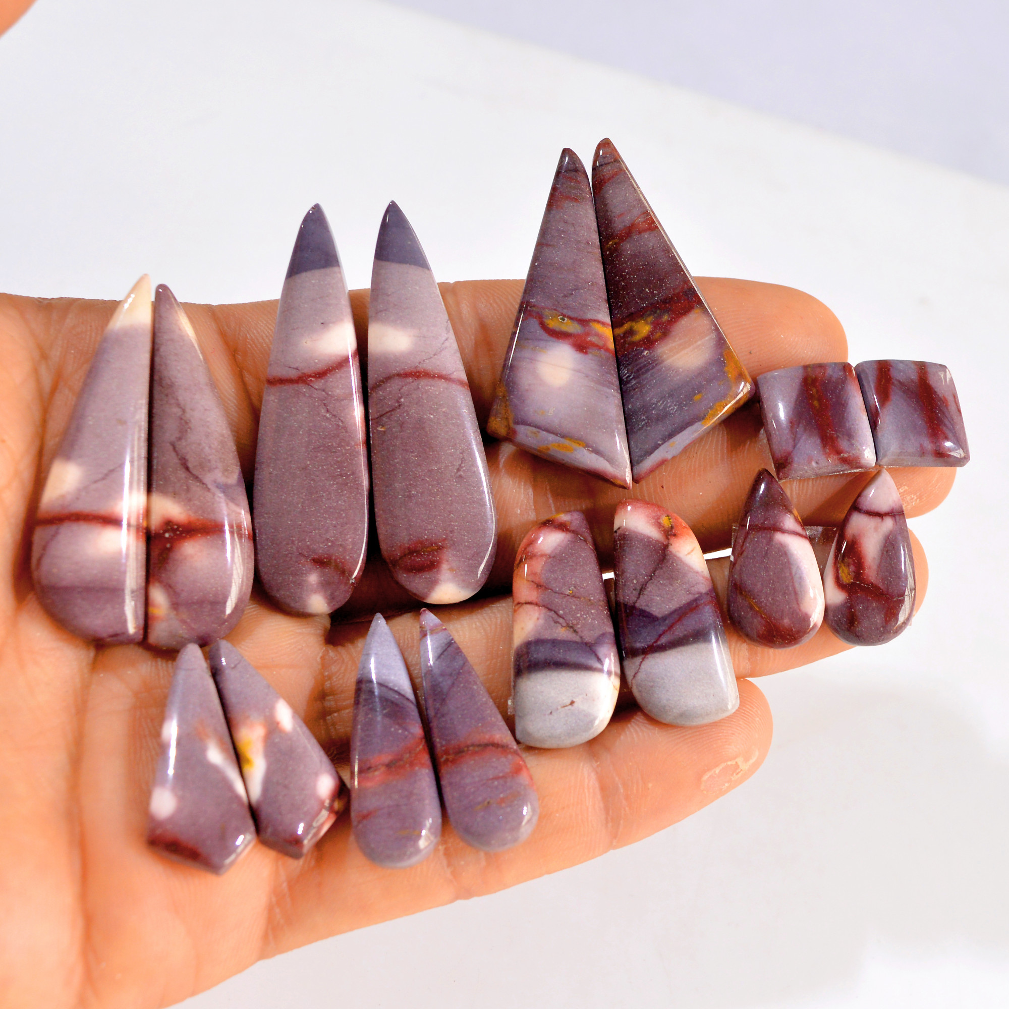 8 Pairs 242 Cts Natural Mookaite Jasper Pair Gemstone Lot For Jewelry Making 50x12 12x10 mm R-14629