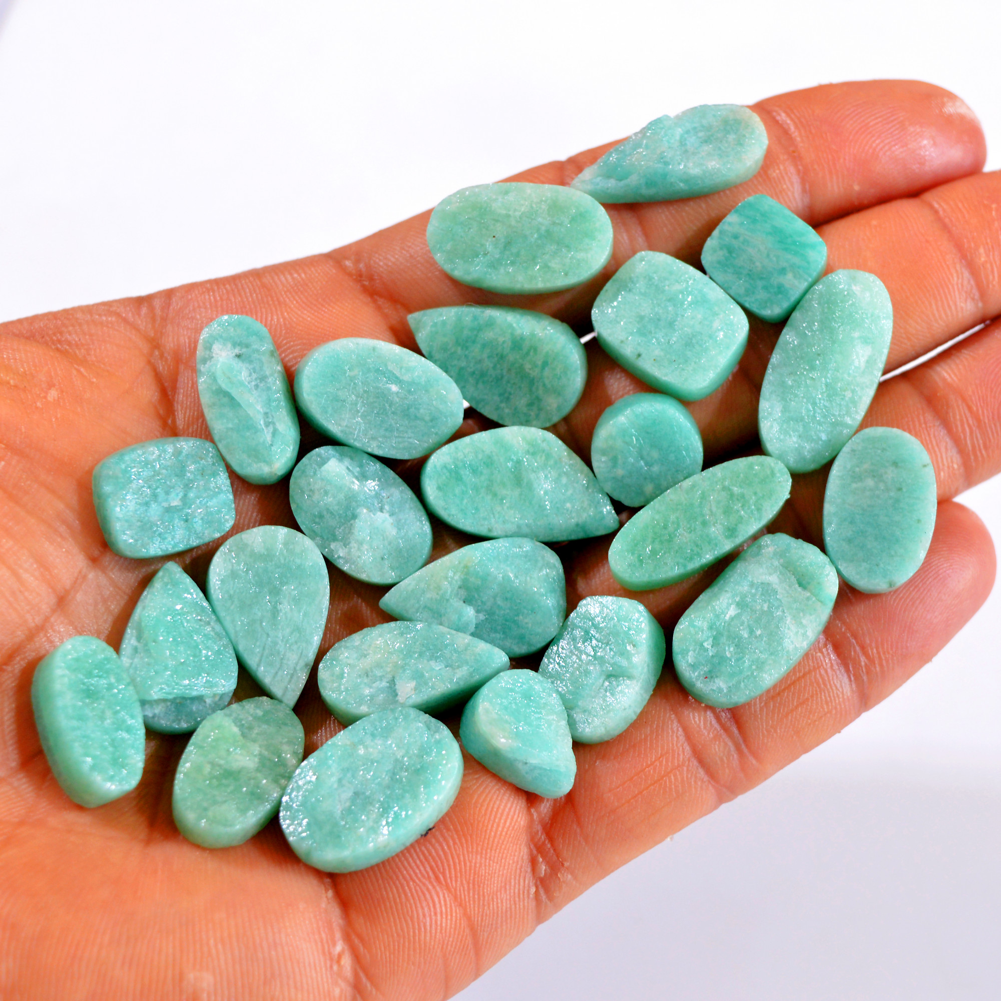 24Pcs 266Cts Natural Amazonite Druzy Gemstone Lot For Jewelry Making  14x9-24x12mm 14653