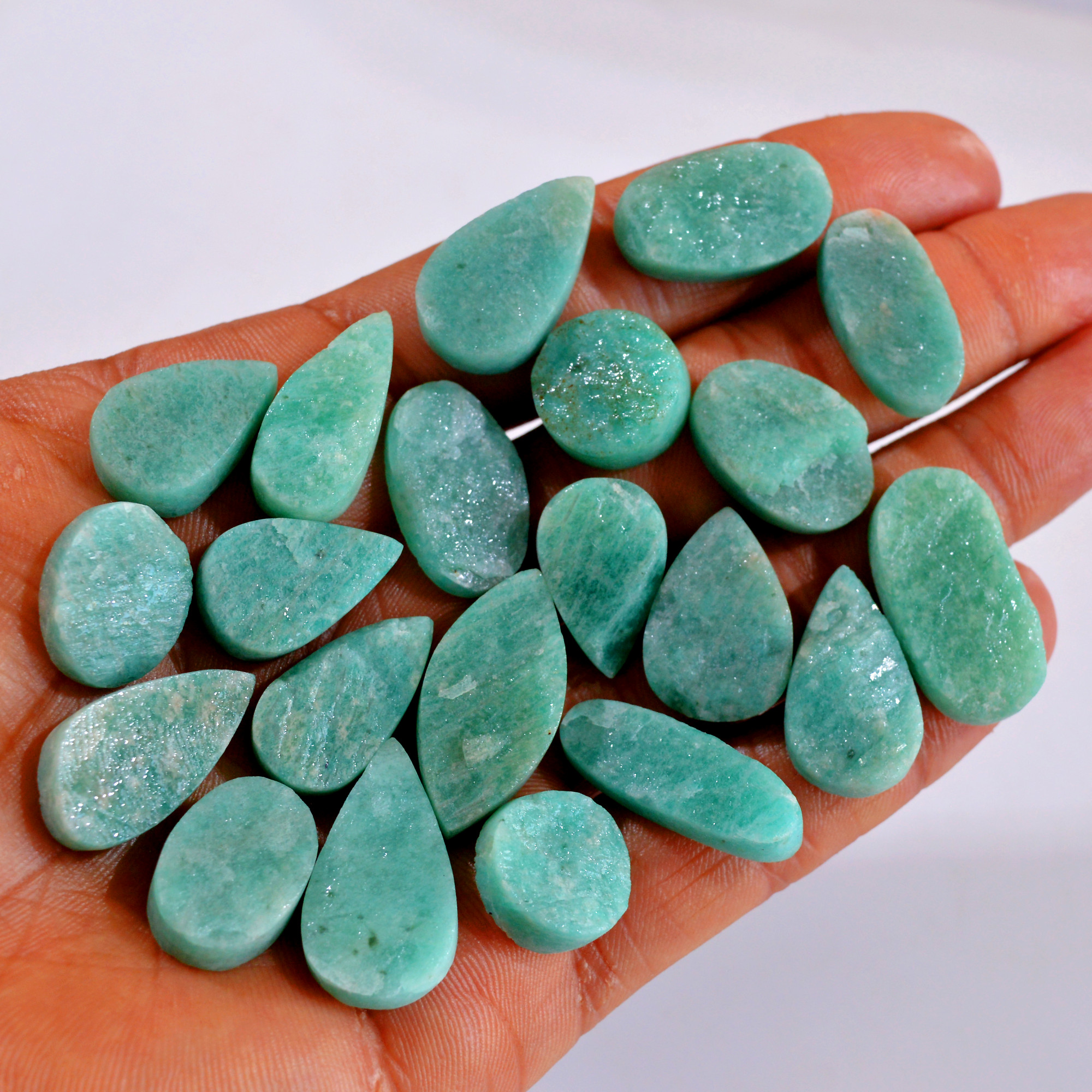 21Pcs 318Cts Natural Amazonite Druzy Gemstone Lot For Jewelry Making 15x15-28x13mm 14654