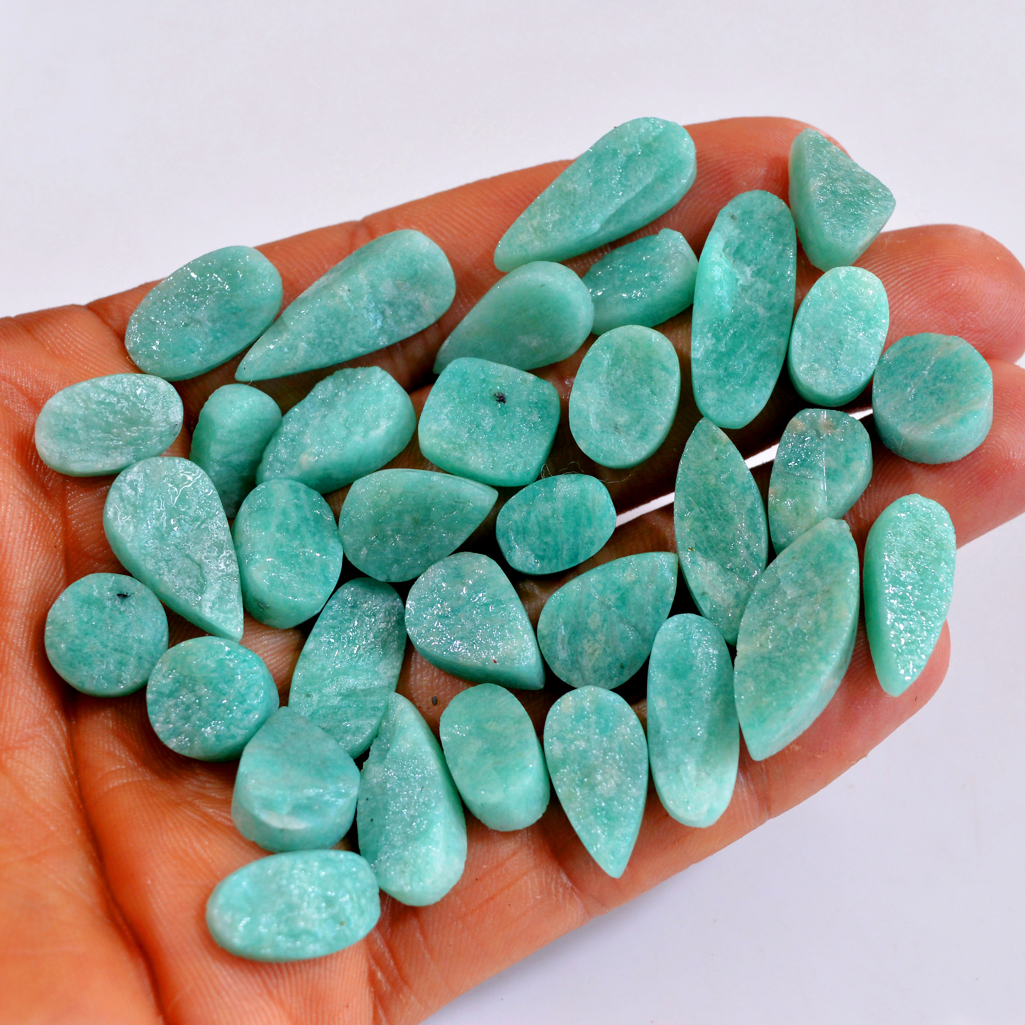 33Pcs 224Cts Natural Amazonite Druzy Gemstone Lot For Jewelry Making 12x8-24x9mm R-14658