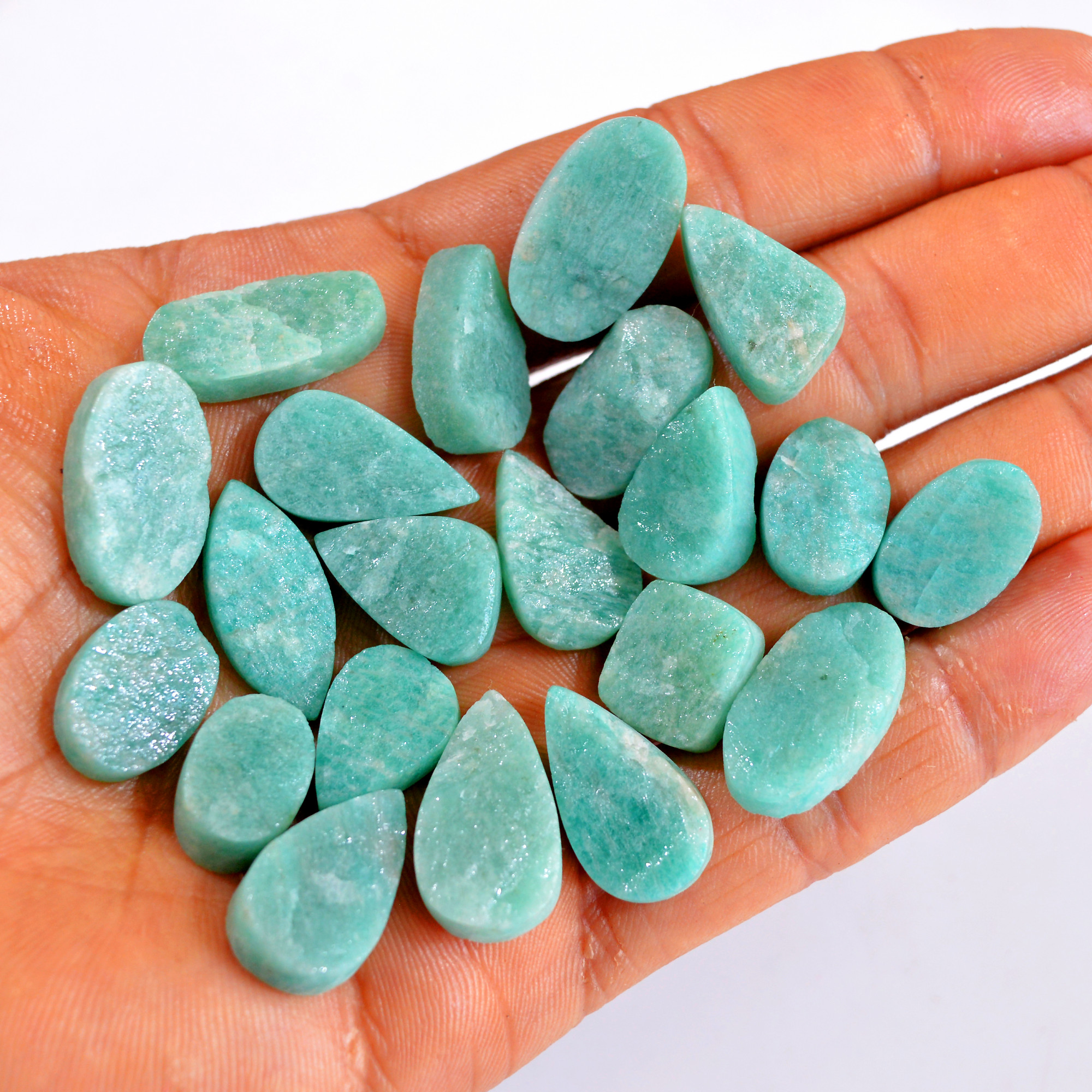 21Pcs 235Cts Natural Amazonite Druzy Gemstone Lot For Jewelry Making 14x10-21x11mm R-14661