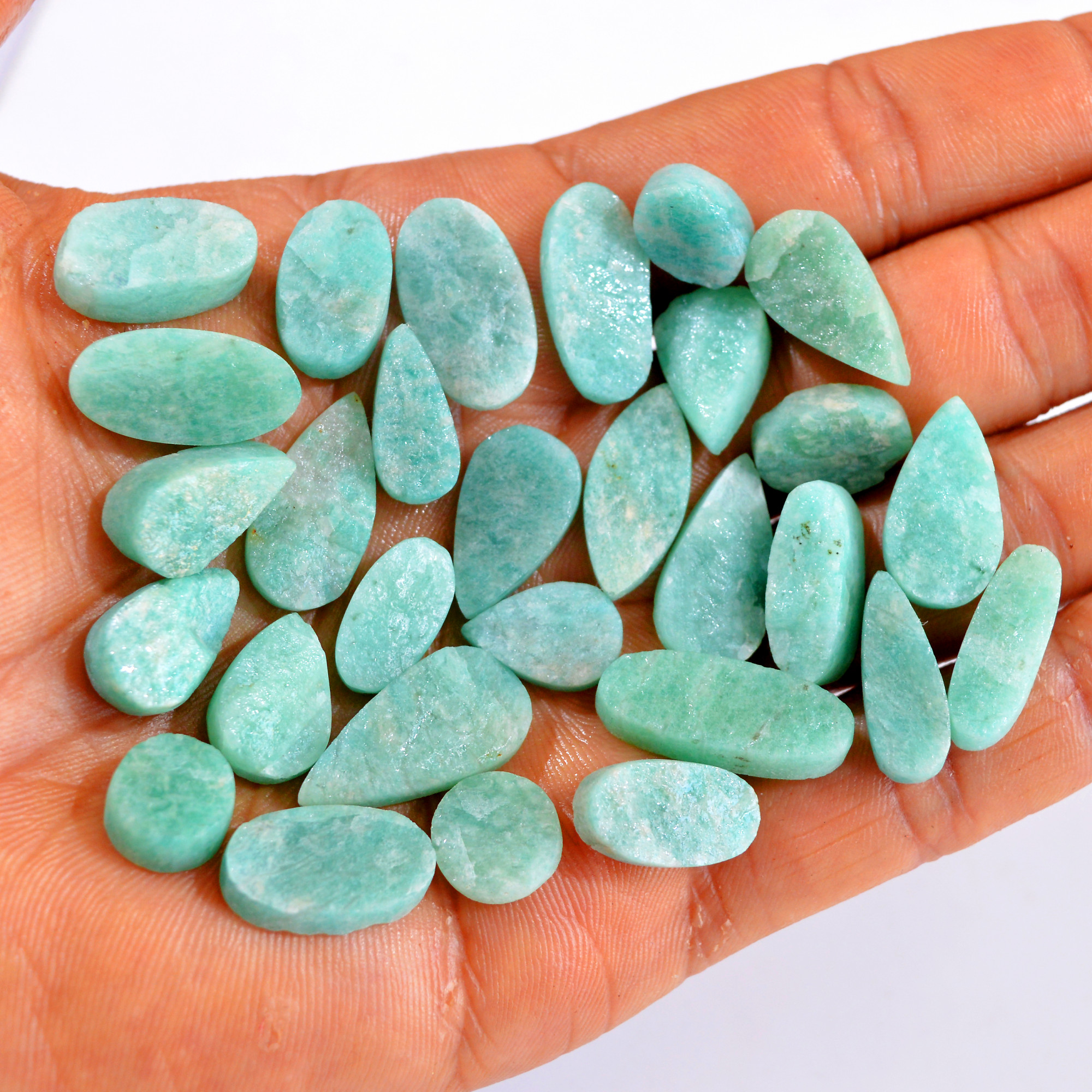 29Pcs 215Cts Natural Amazonite Druzy Gemstone Lot For Jewelry Making 12x8-22x9mm R-14662
