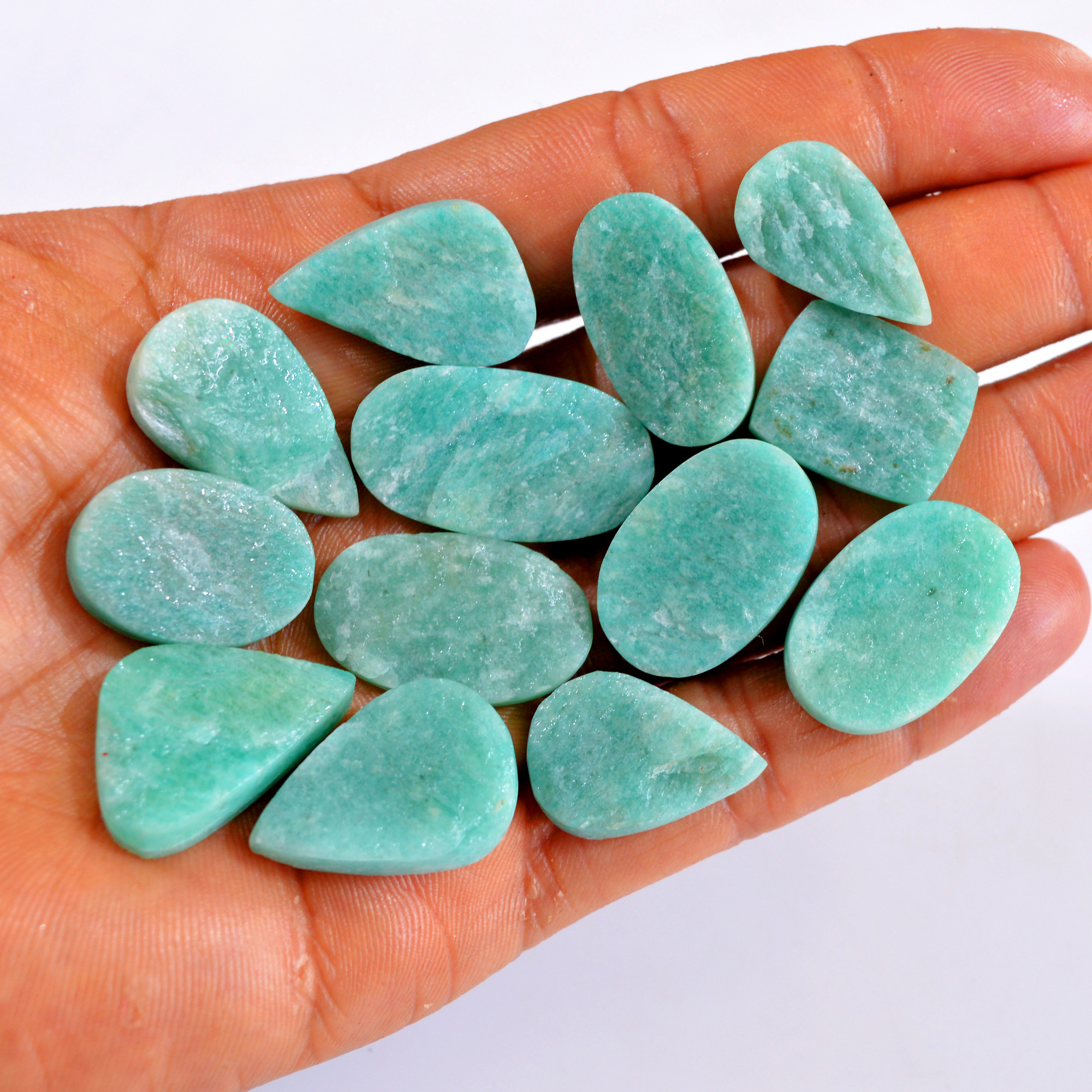 13Pcs 261Cts Natural Amazonite Druzy Gemstone Lot For Jewelry Making 22x15-30x16mm R-14663