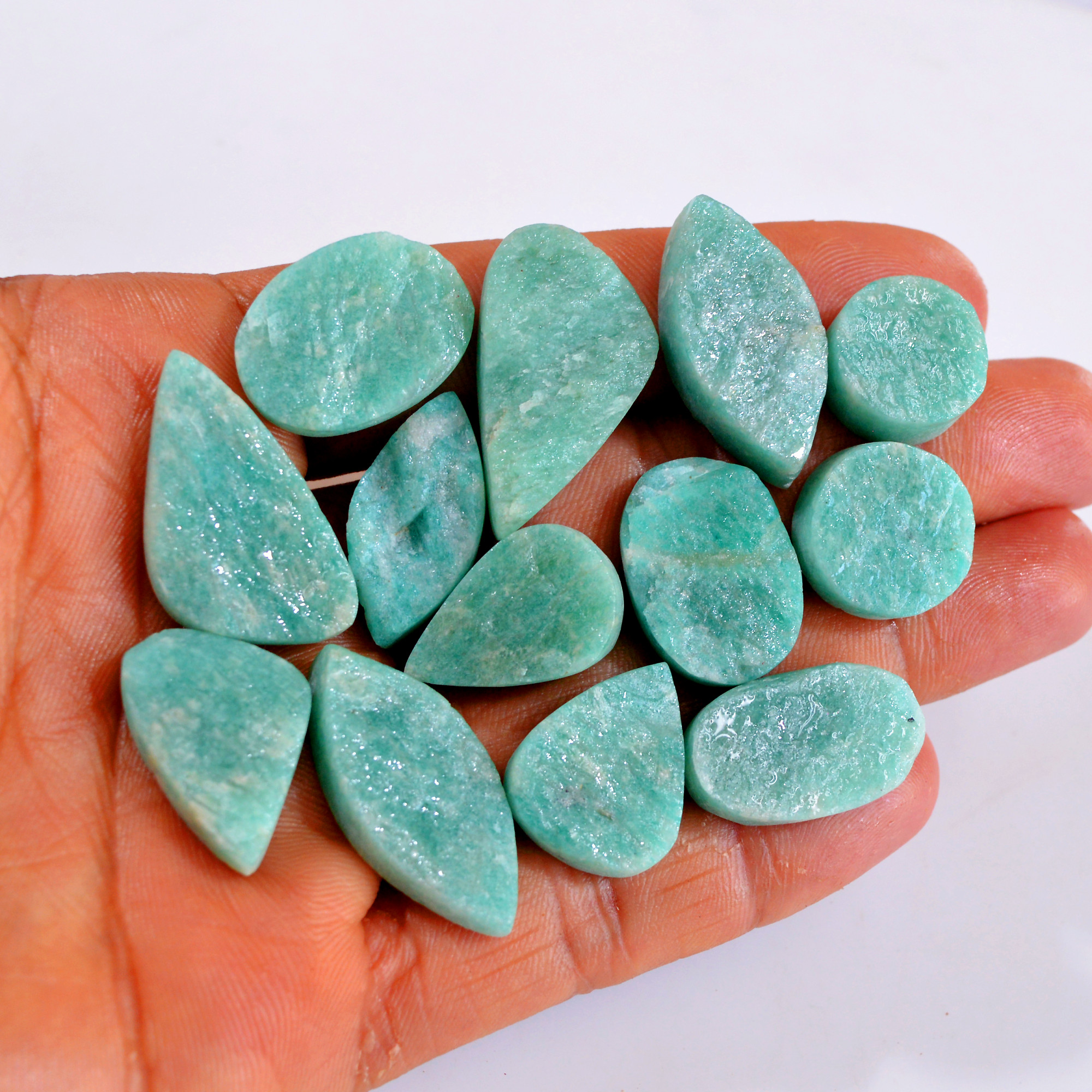 13Pcs 251Cts Natural Amazonite Druzy Gemstone Lot For Jewelry Making 15x15-31x16mm R-14664