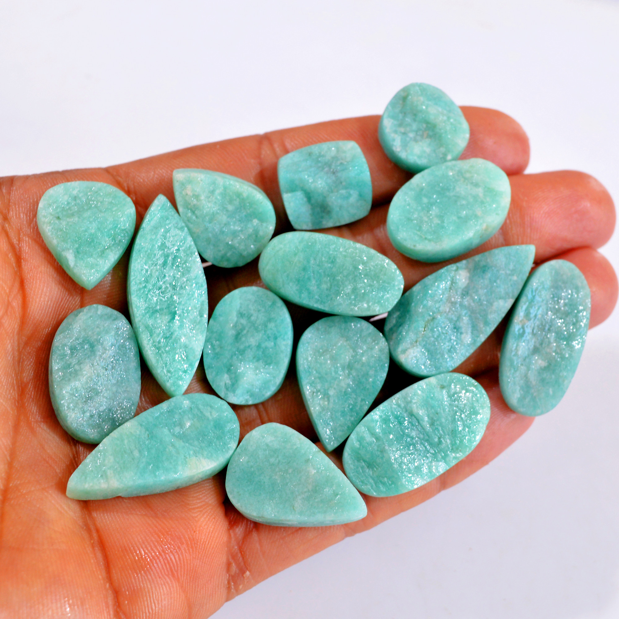 15Pcs 301Cts Natural Amazonite Druzy Gemstone Lot For Jewelry Making 16x16-32x15mm R-14665