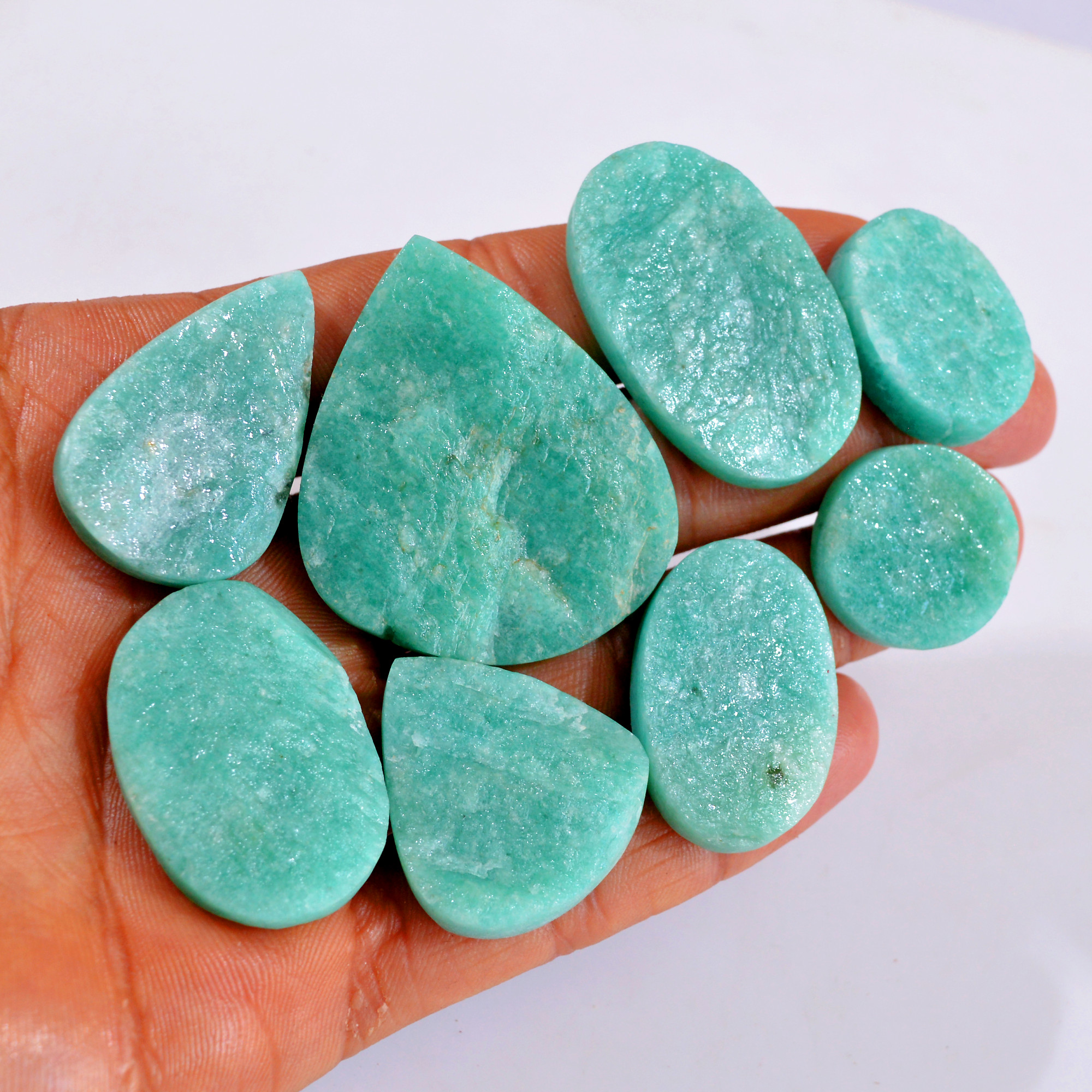 8Pcs 391Cts Natural Amazonite Druzy Gemstone Lot For Jewelry Making 21x21-45x38mm R-14667