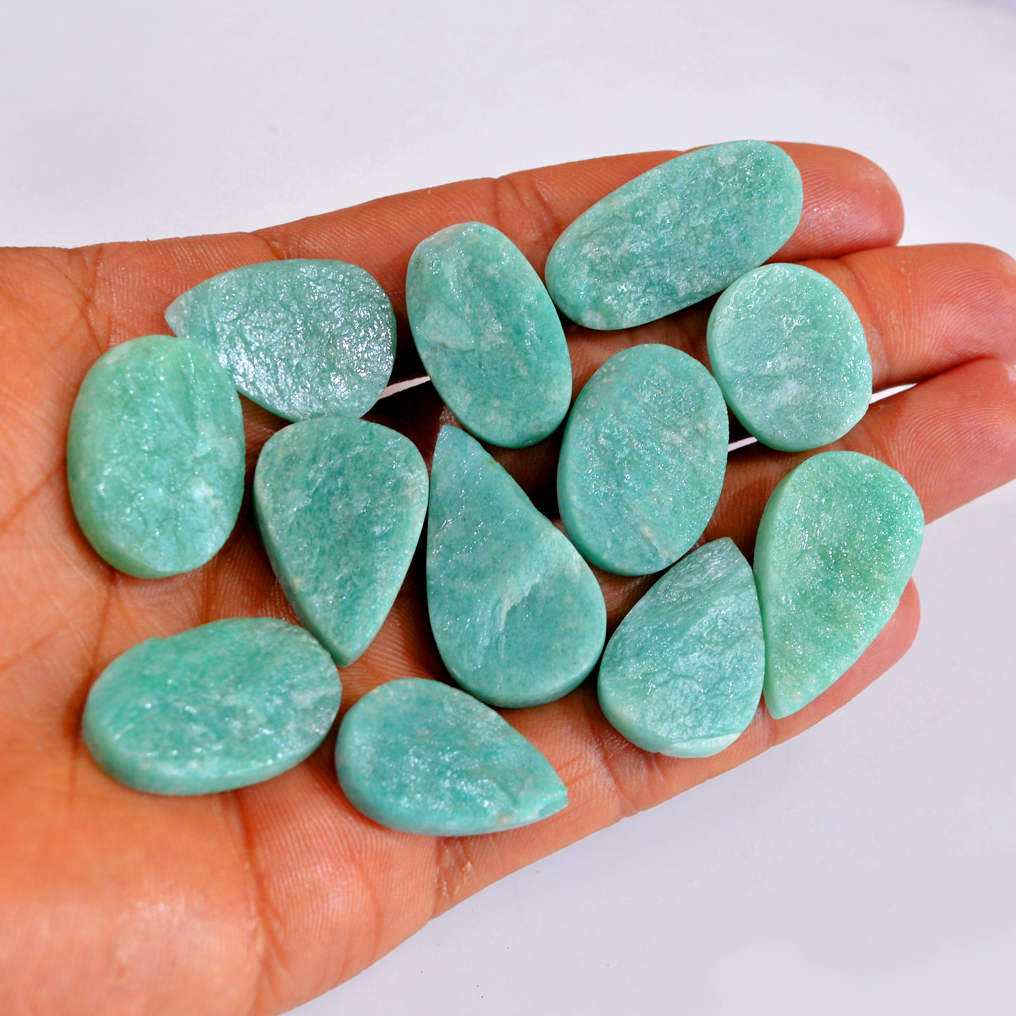 12Pcs 292Cts Natural Amazonite Druzy Gemstone Lot For Jewelry Making 21x17-32x18mm R-14668