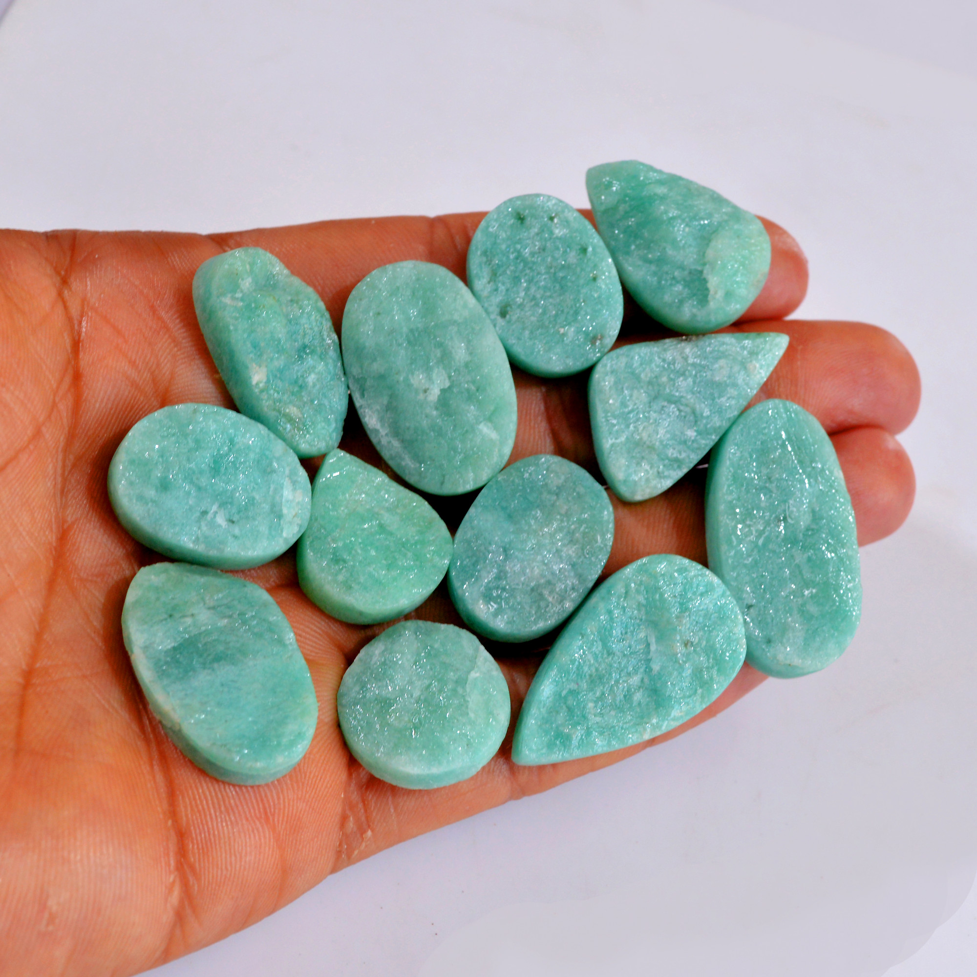 12Pcs 322Cts Natural Amazonite Druzy Gemstone Lot For Jewelry Making 21x18-32x18mm R-14669