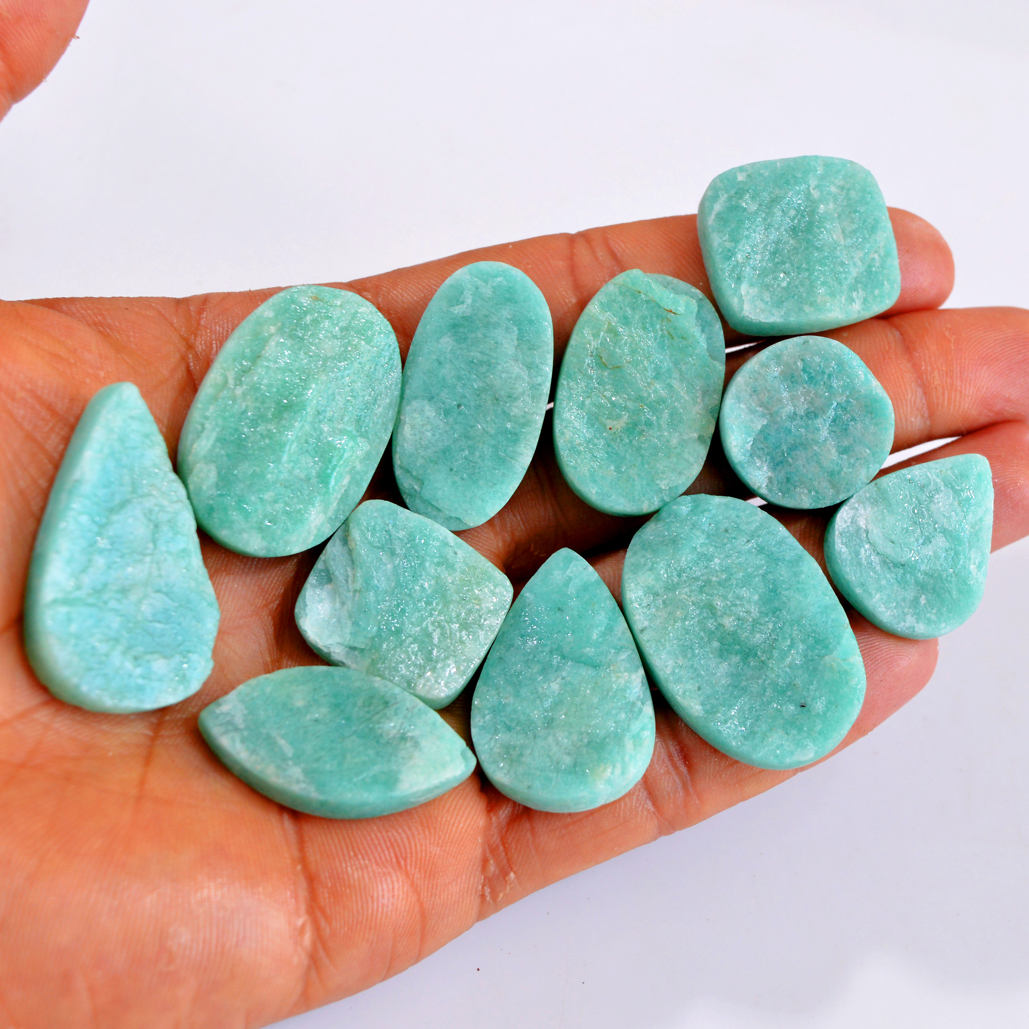 11Pcs 392Cts Natural Amazonite Druzy Gemstone Lot For Jewelry Making 20x20-36x21mm 14671