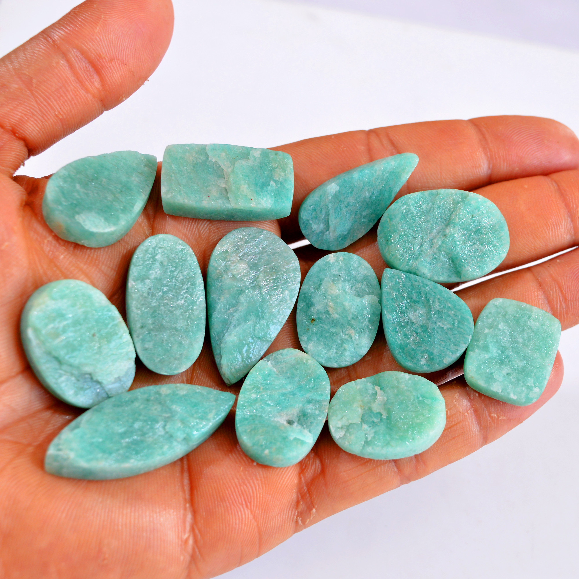 13Pcs 309Cts Natural Amazonite Druzy Gemstone Lot For Jewelry Making 23x18-32x14mm 14673