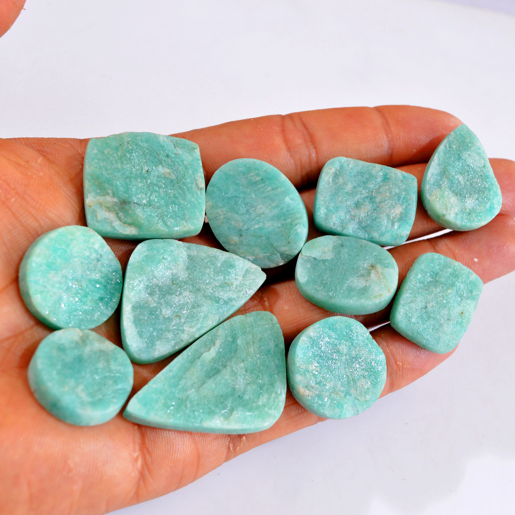 11Pcs 376Cts Natural Amazonite Druzy Gemstone Lot For Jewelry Making 21x18-42x25mm R-14674