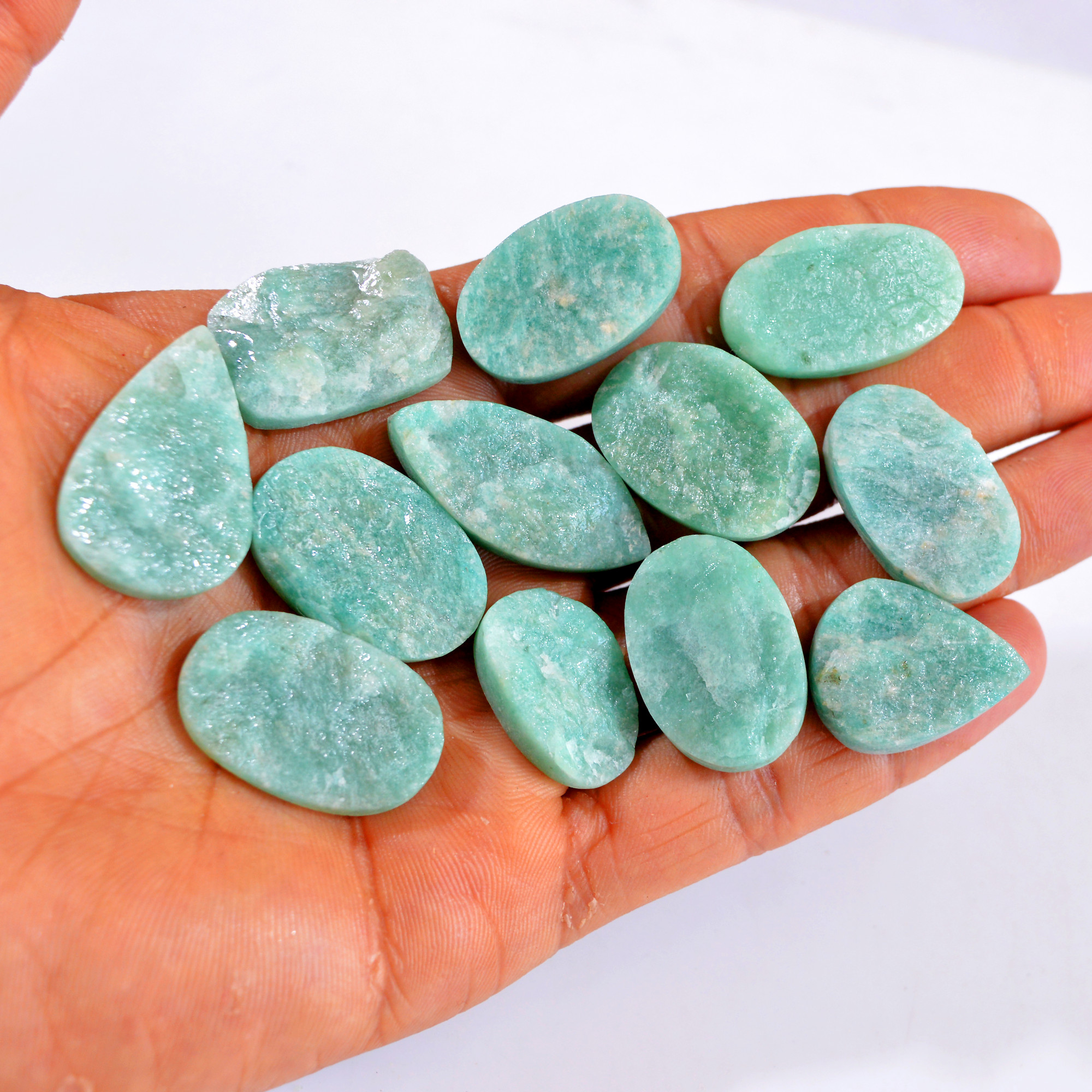 12Pcs 331Cts Natural Amazonite Druzy Gemstone Lot For Jewelry Making 23x15-33x15mm R-14675