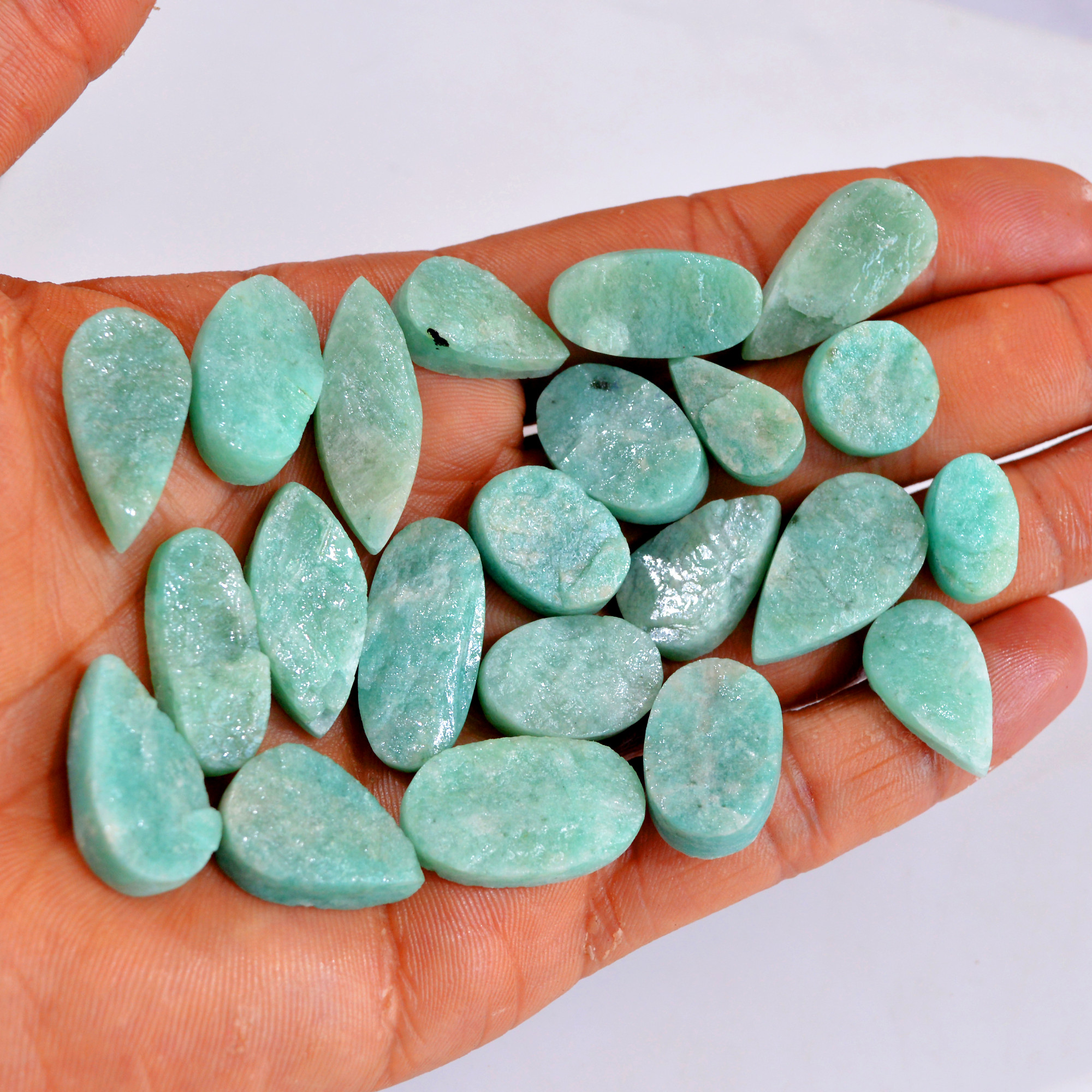 22Pcs 295Cts Natural Amazonite Druzy Gemstone Lot For Jewelry Making 15x9-24x14mm 14676