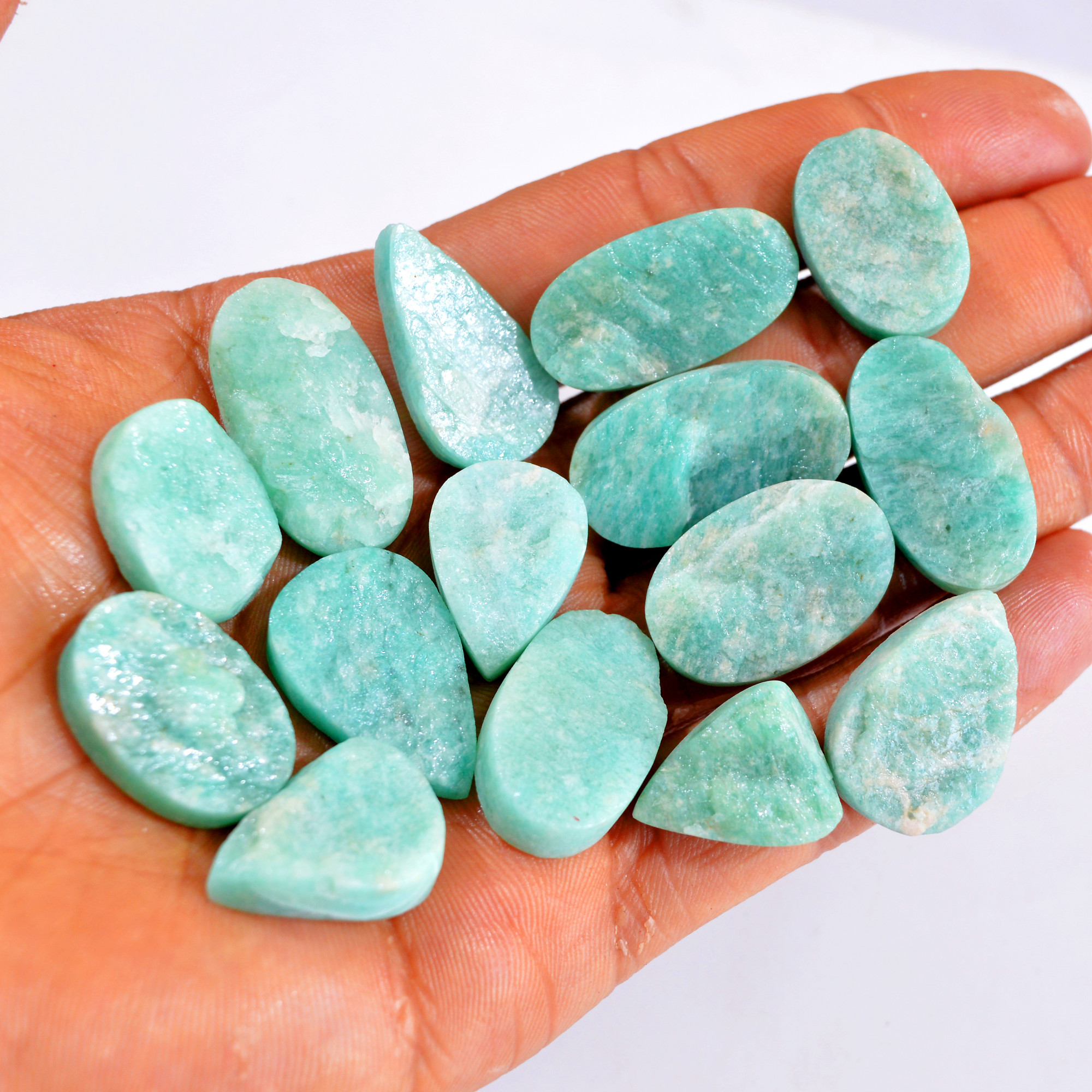 15Pcs 298Cts Natural Amazonite Druzy Gemstone Lot For Jewelry Making 18x15-28x16mm 14677
