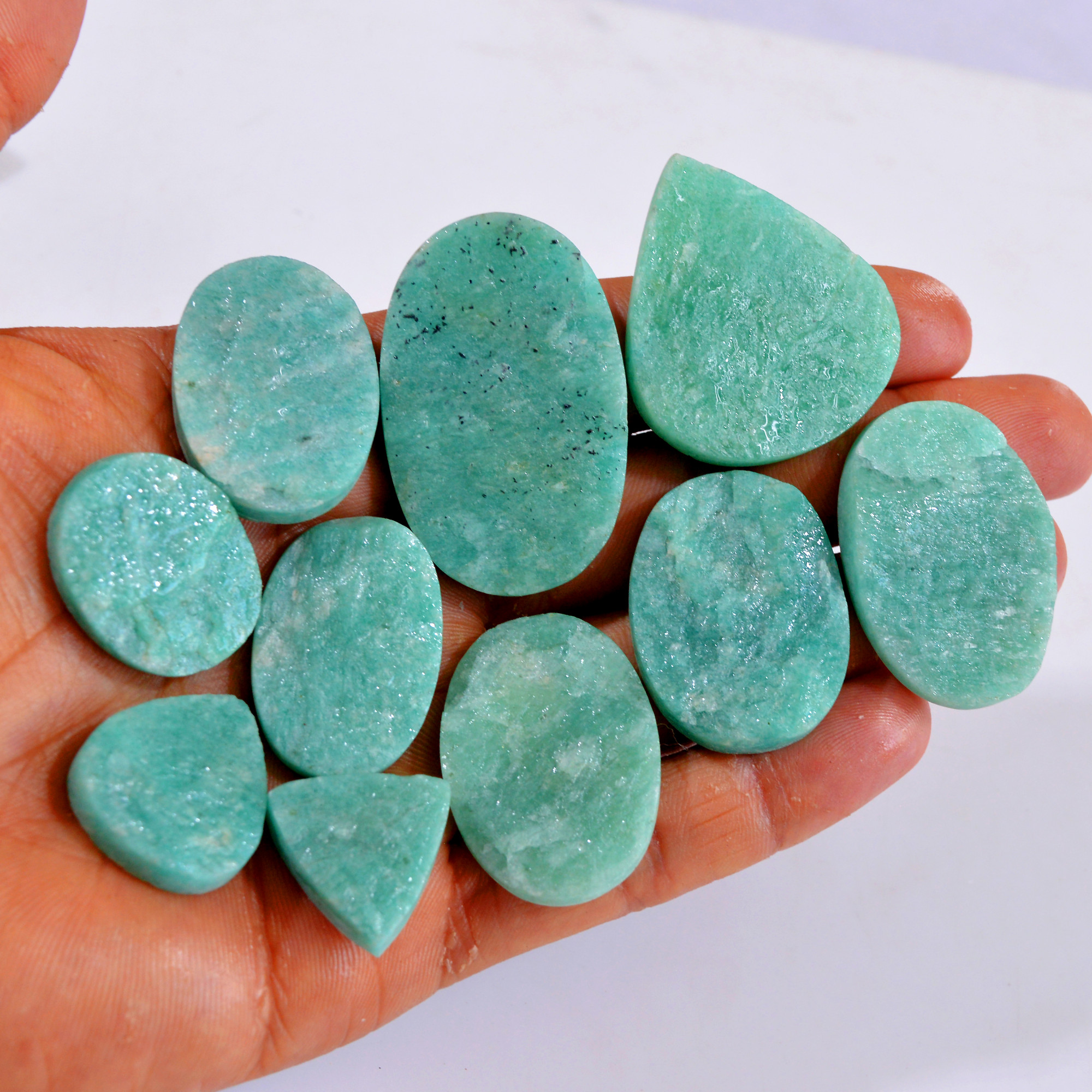 10Pcs 403Cts Natural Amazonite Druzy Gemstone Lot For Jewelry Making 19x19-45x28mm 14679