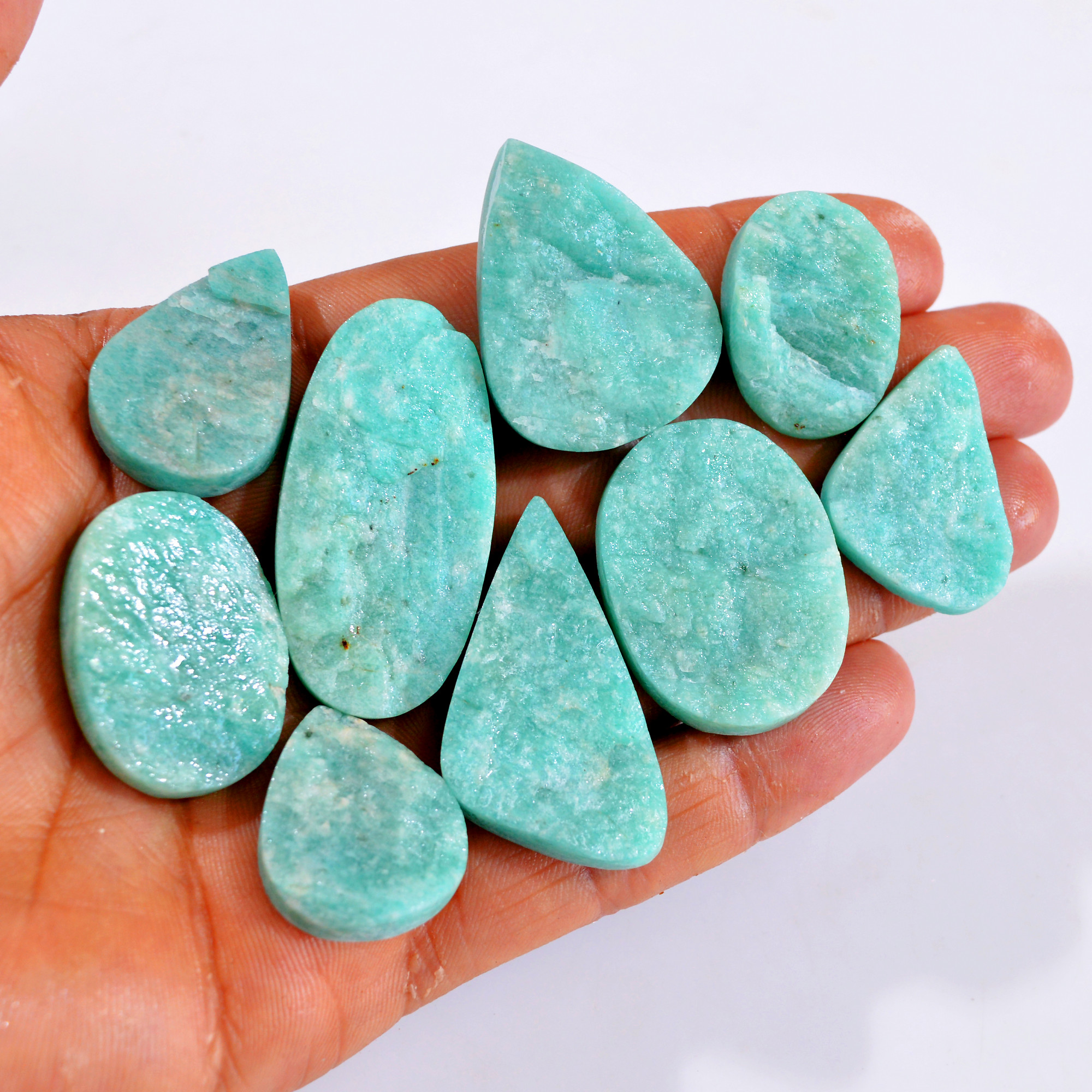 9Pcs 360Cts Natural Amazonite Druzy Gemstone Lot For Jewelry Making 26x21-45x22mm R-14680