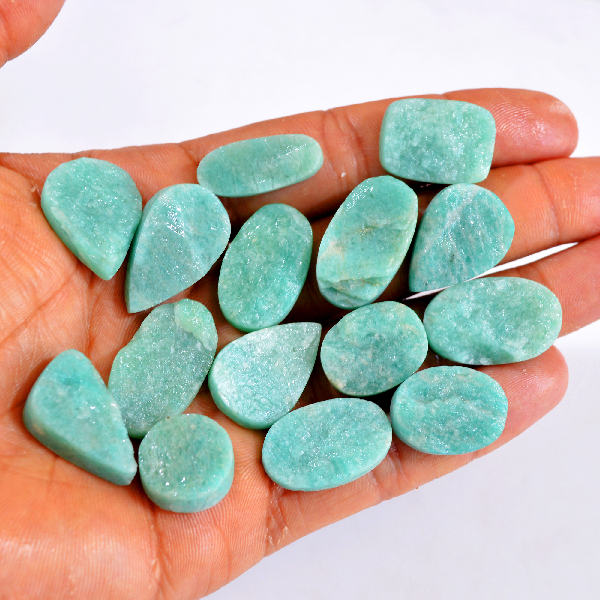 15Pcs 269Cts Natural Amazonite Druzy Gemstone Lot For Jewelry Making 15x15-25x15mm R-14681