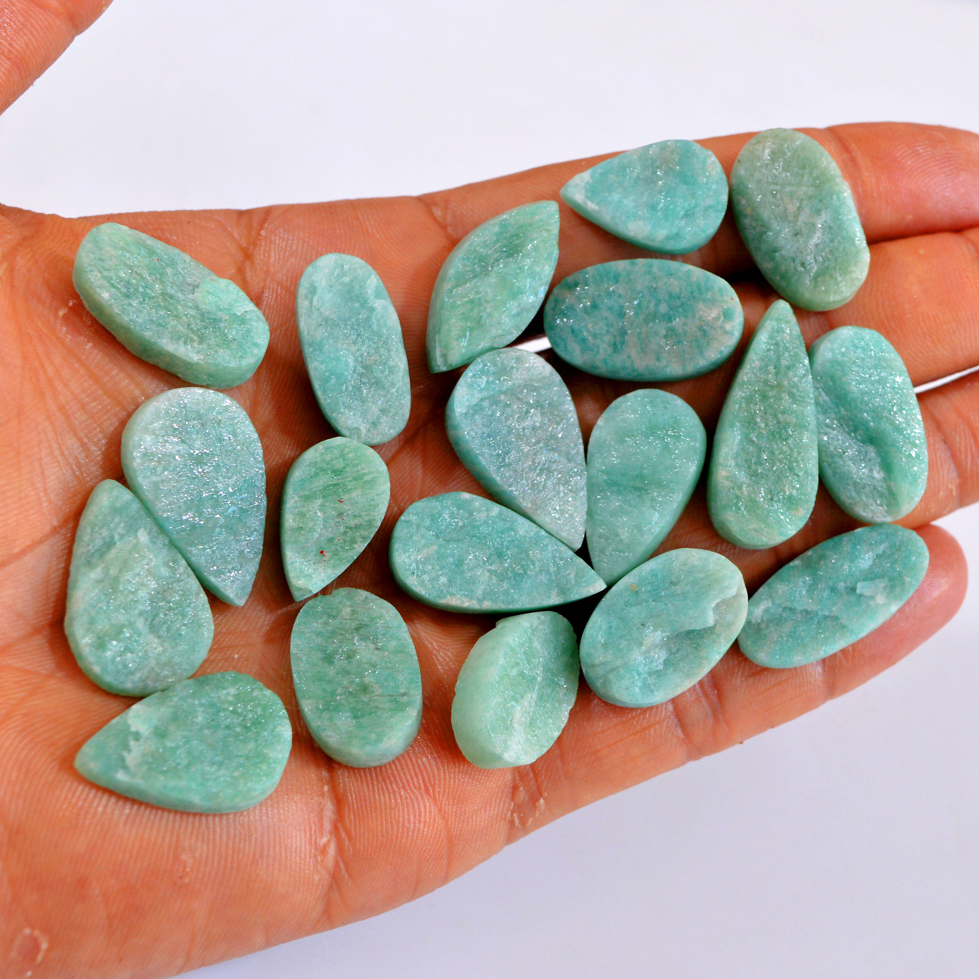 19Pcs 307Cts Natural Amazonite Druzy Gemstone Lot For Jewelry Making 19x11-30x12mm R-14682