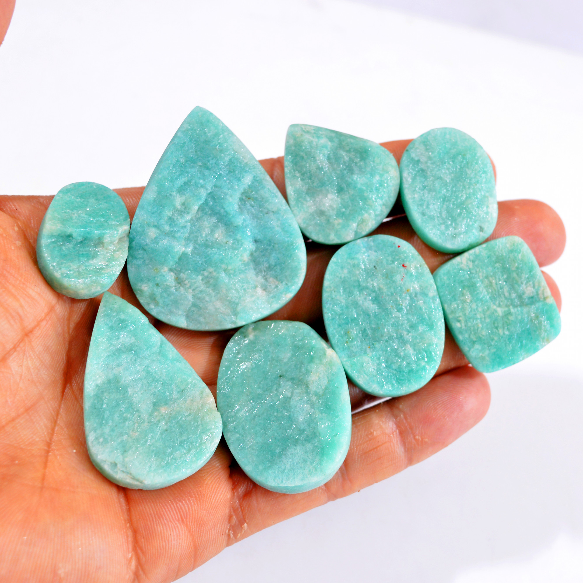 8Pcs 422Cts Natural Amazonite Druzy Gemstone Lot For Jewelry Making 25x18-48x37mm R-14683