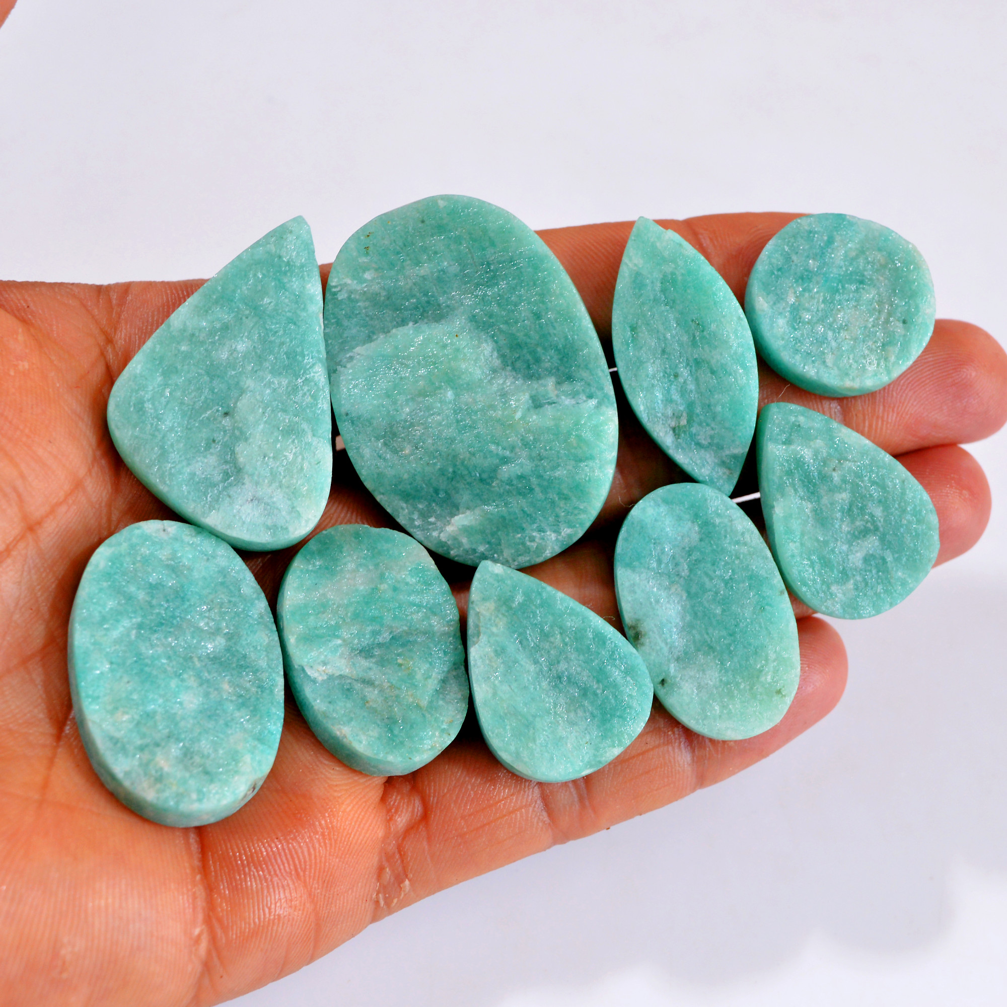 9Pcs 402Cts Natural Amazonite Druzy Gemstone Lot For Jewelry Making 27x20-45x32mm R-14684