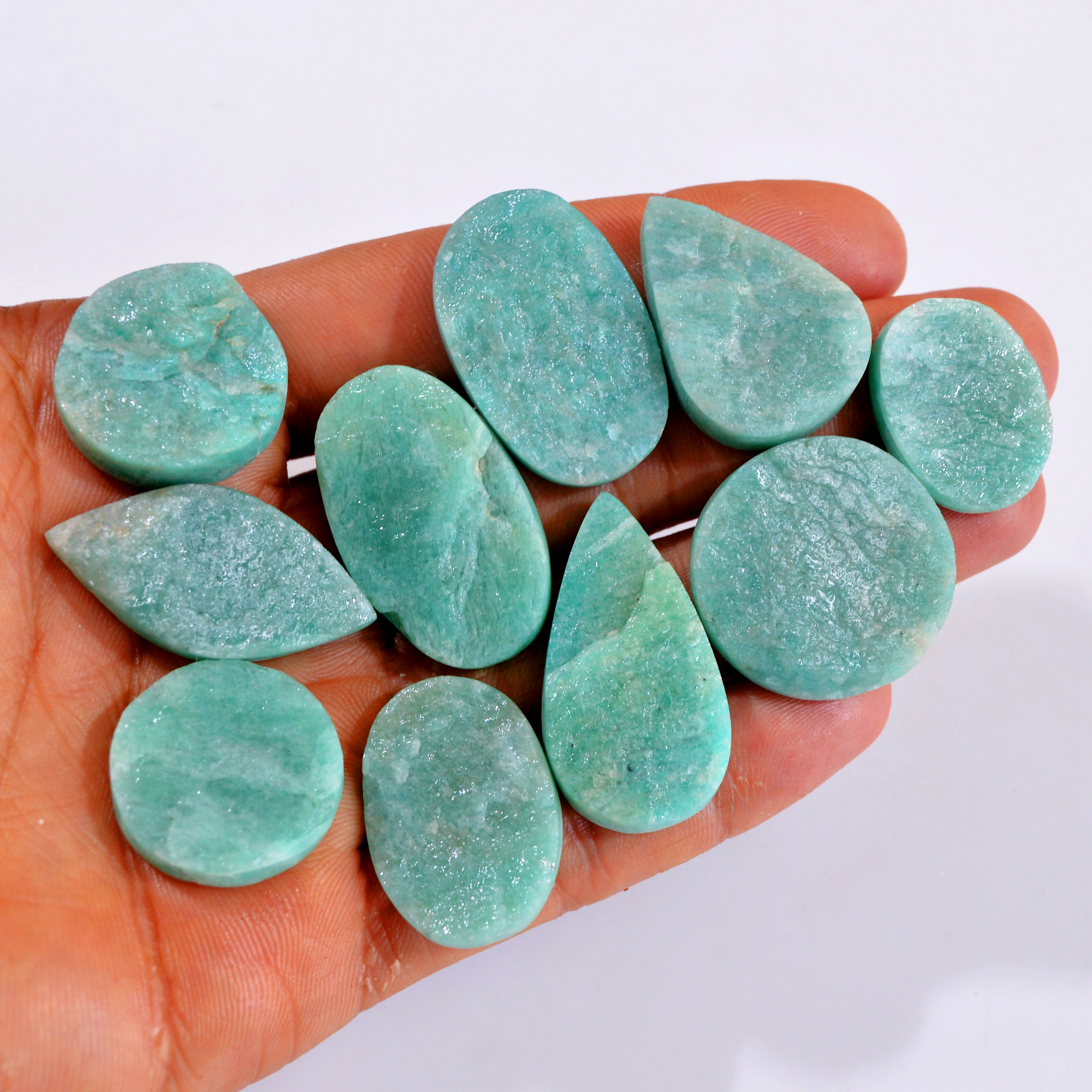 10Pcs 323Cts Natural Amazonite Druzy Gemstone Lot For Jewelry Making 23x18-35x19mm R-14685