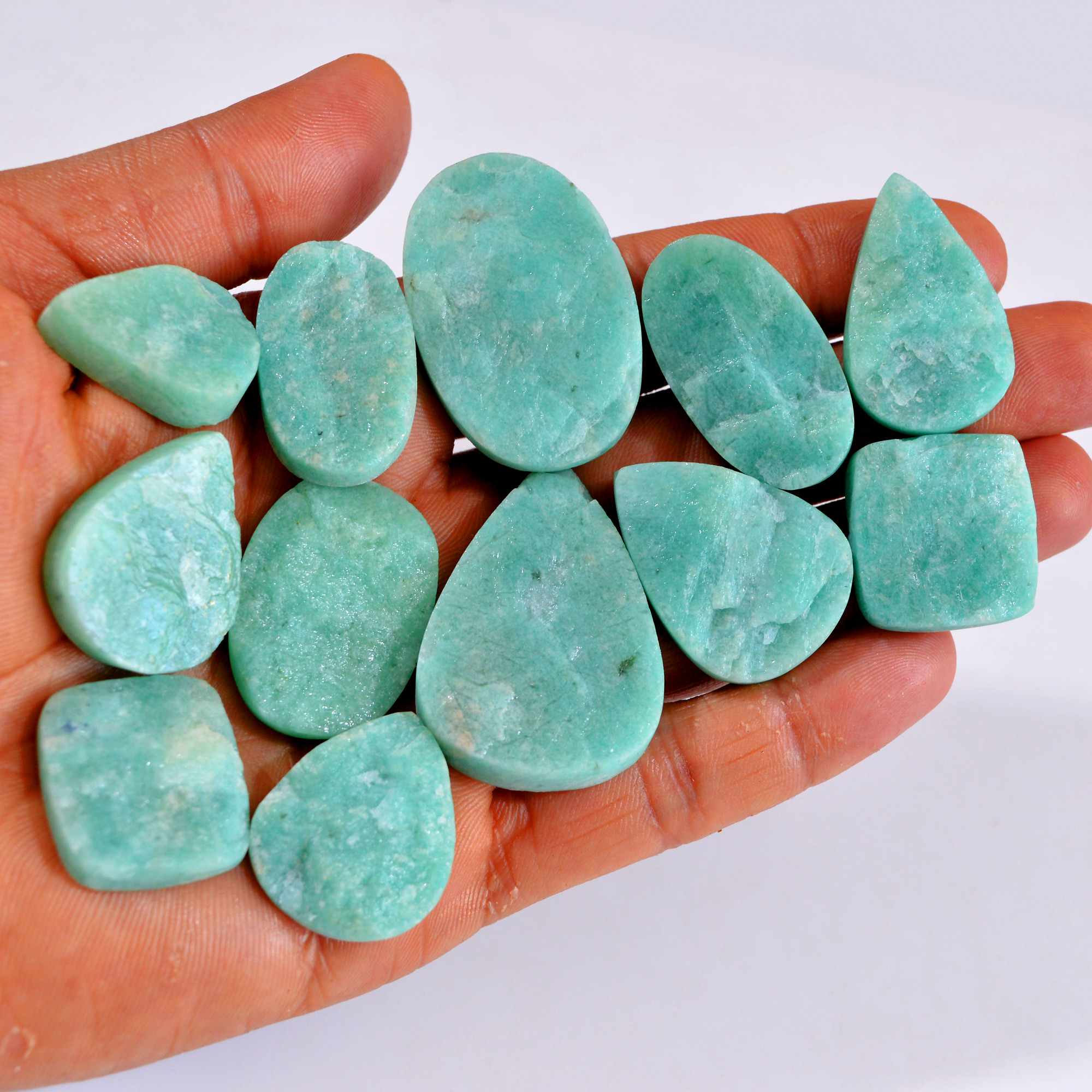 12Pcs 472Cts Natural Amazonite Druzy Gemstone Lot For Jewelry Making 25x19-42x28mm R-14686