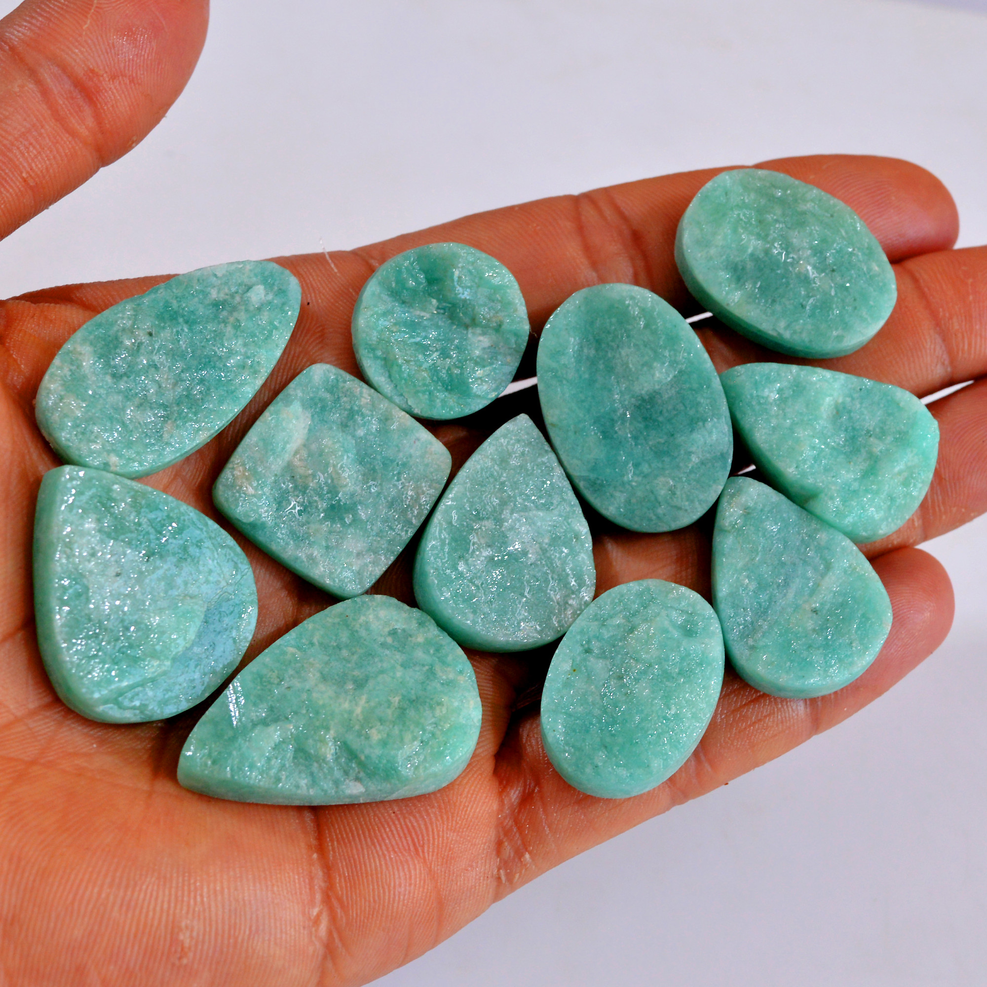 11Pcs 352Cts Natural Amazonite Druzy Gemstone Lot For Jewelry Making 20x20-35x18mm R-14687