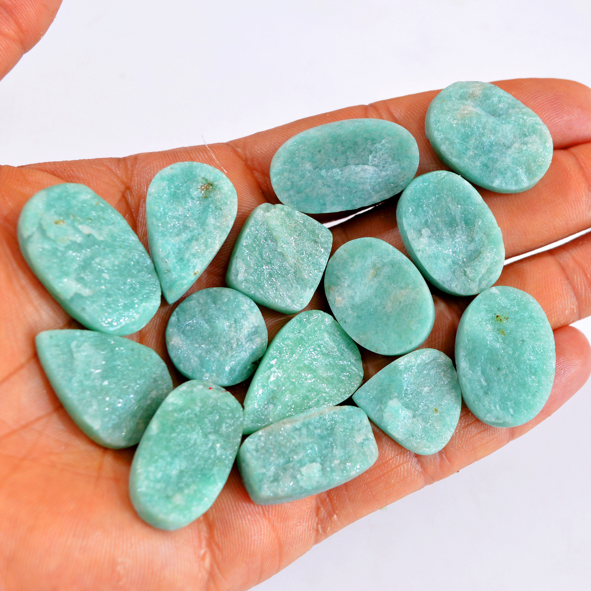 14Pcs 331Cts Natural Amazonite Druzy Gemstone Lot For Jewelry Making 18x18-30x12mm R-14688