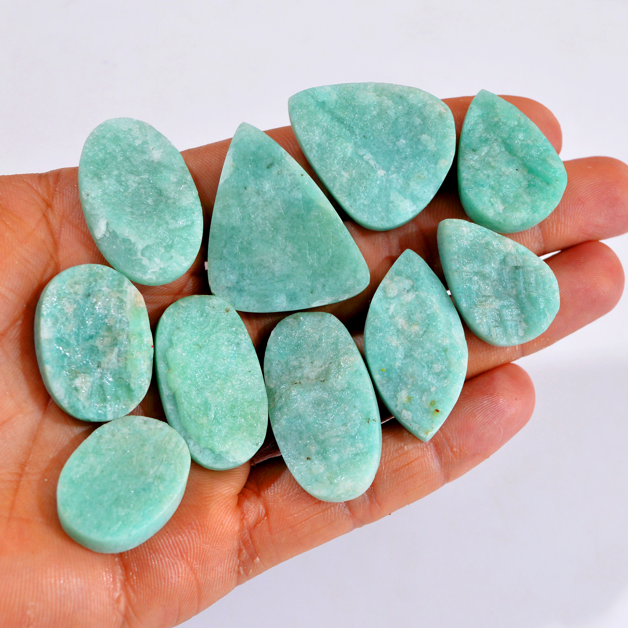 10Pcs 339Cts Natural Amazonite Druzy Gemstone Lot For Jewelry Making 24x19-35x30mm R-14689