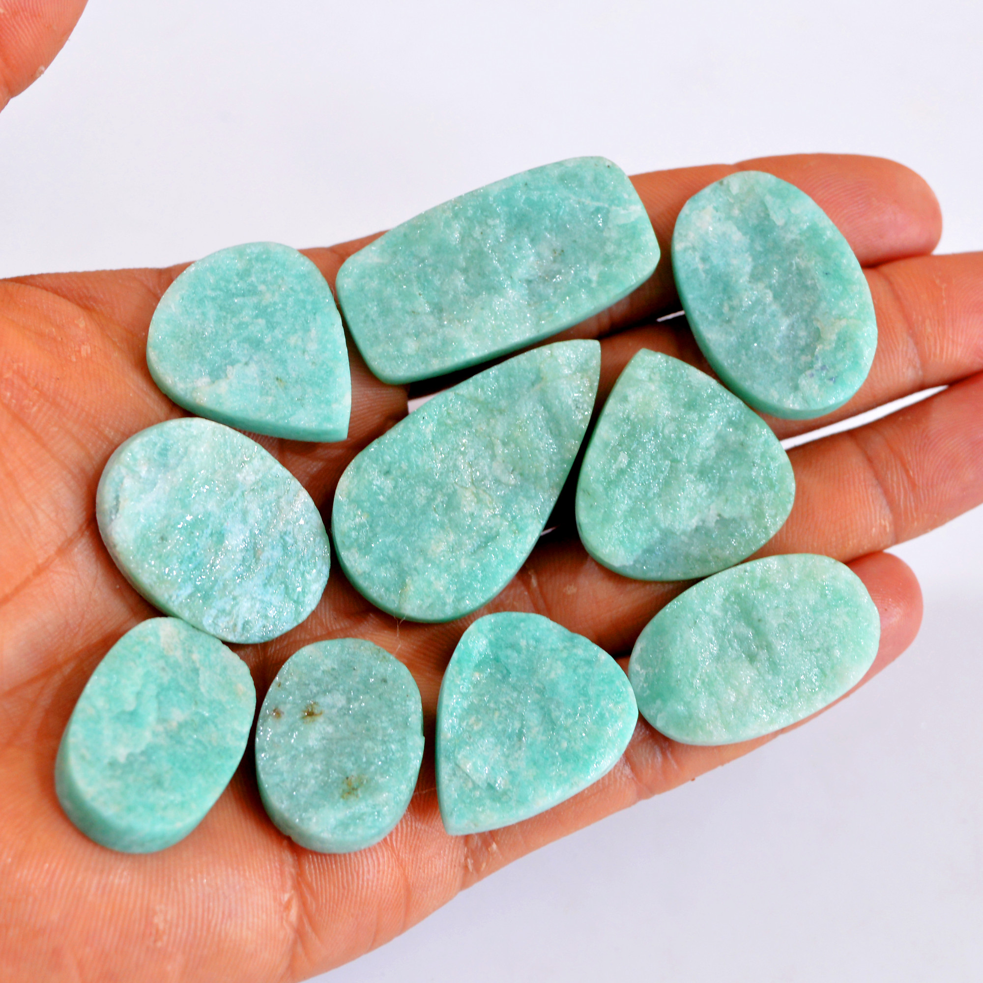 10Pcs 348Cts Natural Amazonite Druzy Gemstone Lot For Jewelry Making 23x18-41x23mm R-14690