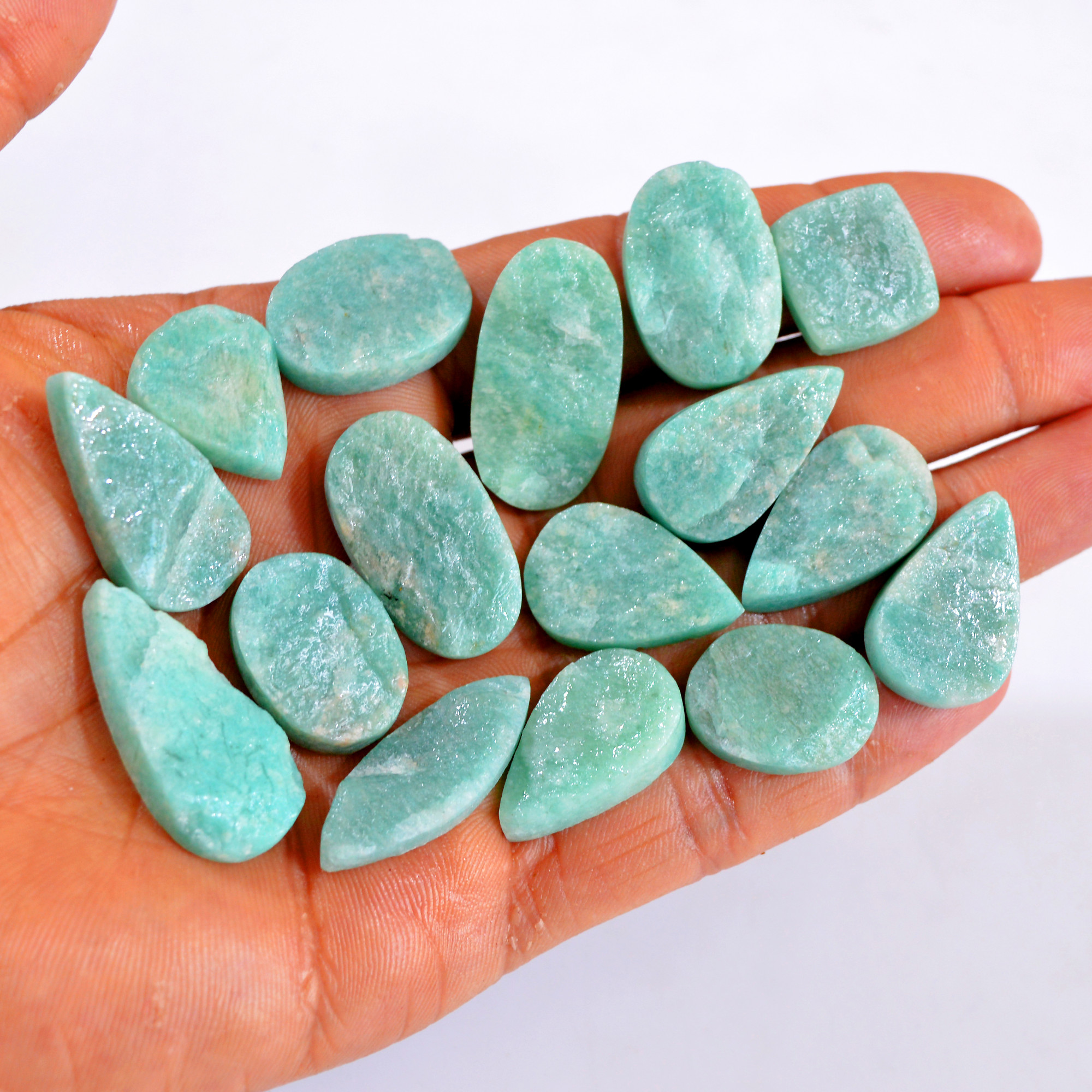 16Pcs 315Cts Natural Amazonite Druzy Gemstone Lot For Jewelry Making 20x15-30x15mm R-14691