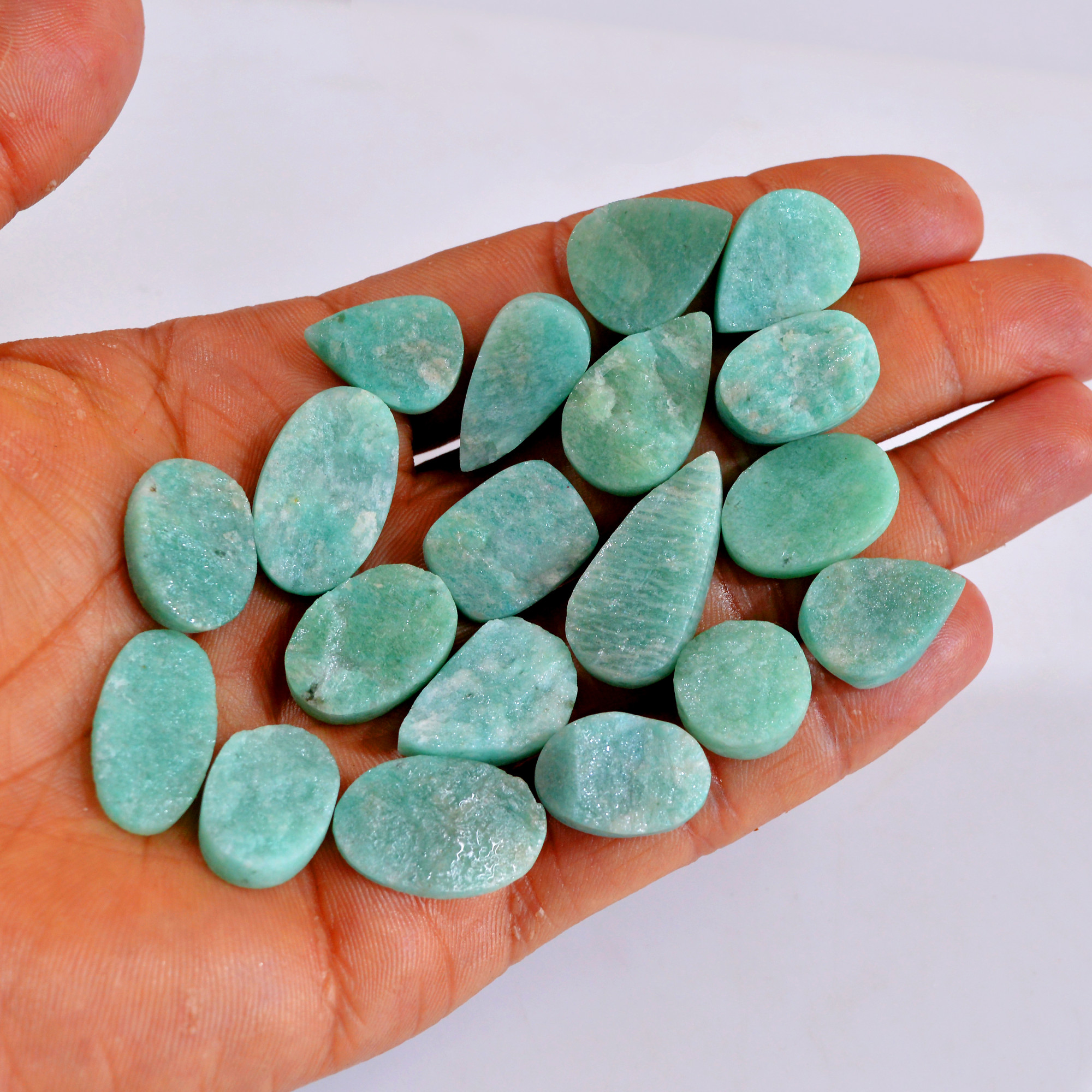 19Pcs 242Cts Natural Amazonite Druzy Gemstone Lot For Jewelry Making 14x14-28x13mm R-14692