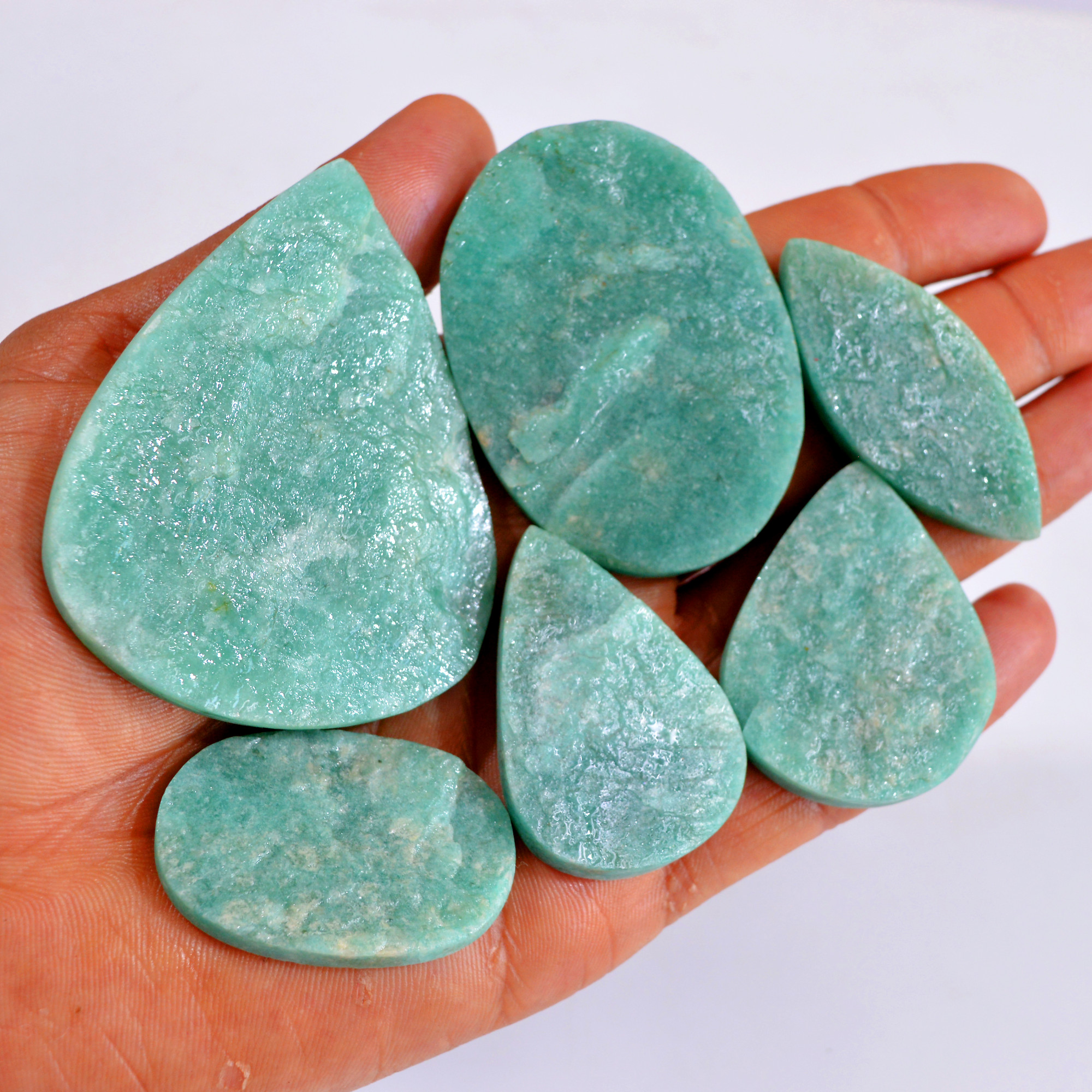 6Pcs 660Cts Natural Amazonite Druzy Gemstone Lot For Jewelry Making 42x28-70x55mm R-14693