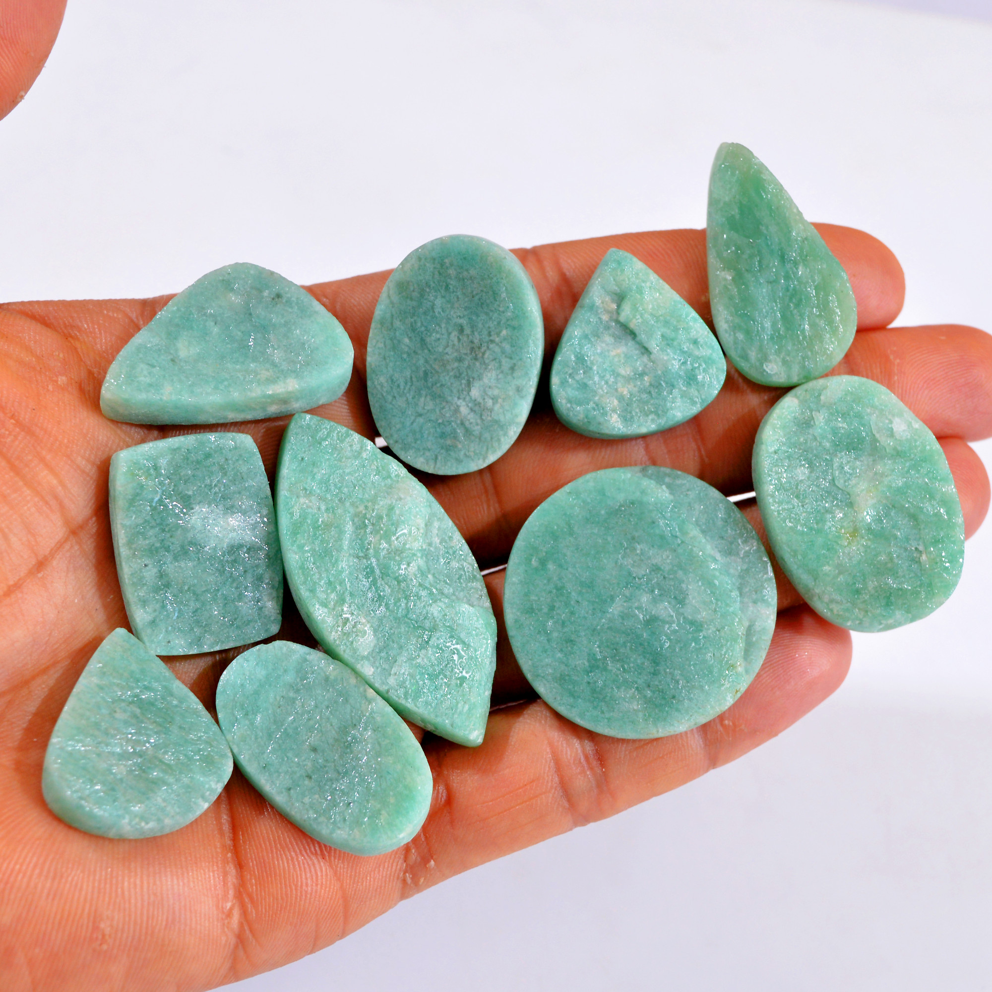 10Pcs 353Cts Natural Amazonite Druzy Gemstone Lot For Jewelry Making 24x21-34x34mm R-14694