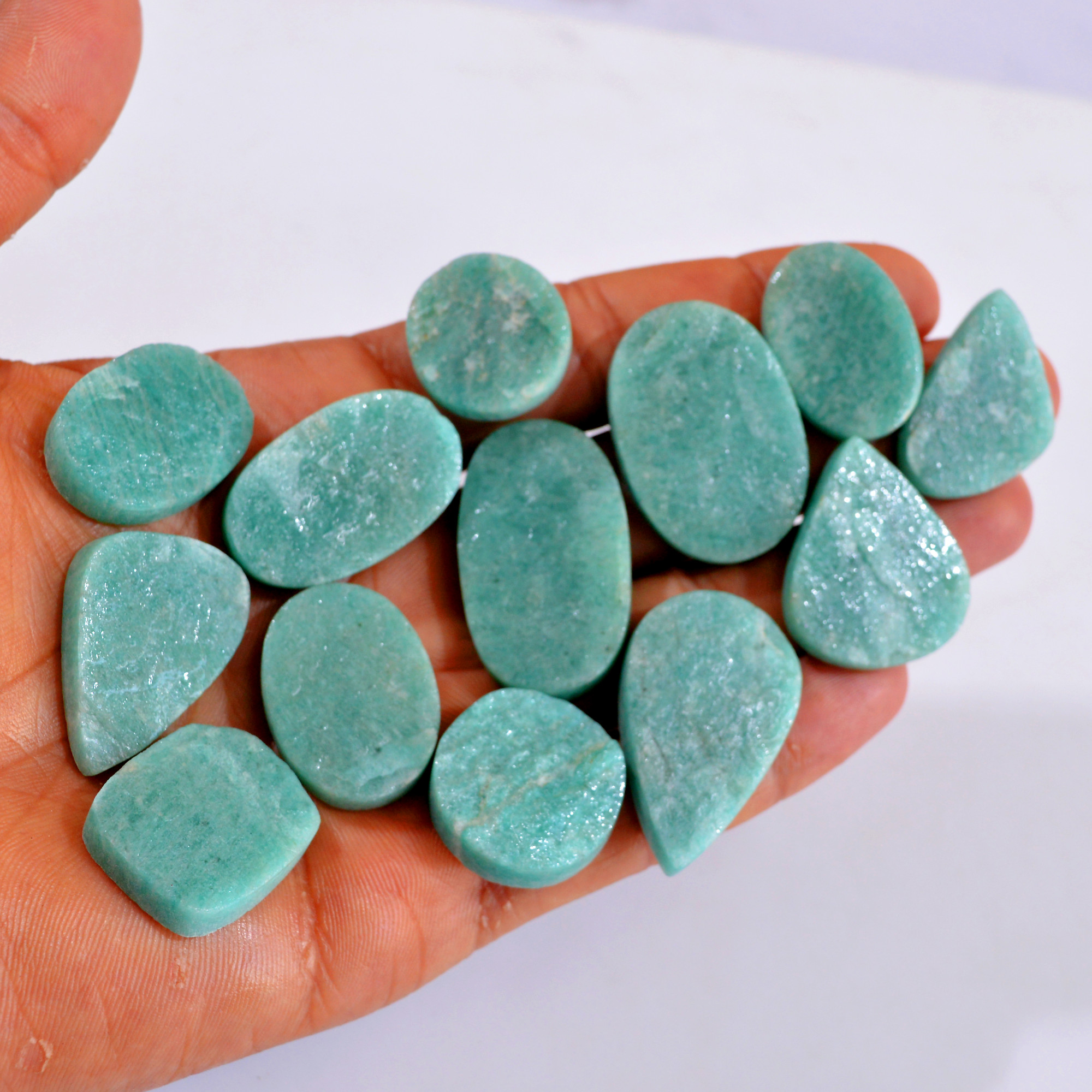 13Pcs 469Cts Natural Amazonite Druzy Gemstone Lot For Jewelry Making 20x20-36x21mm R-14695