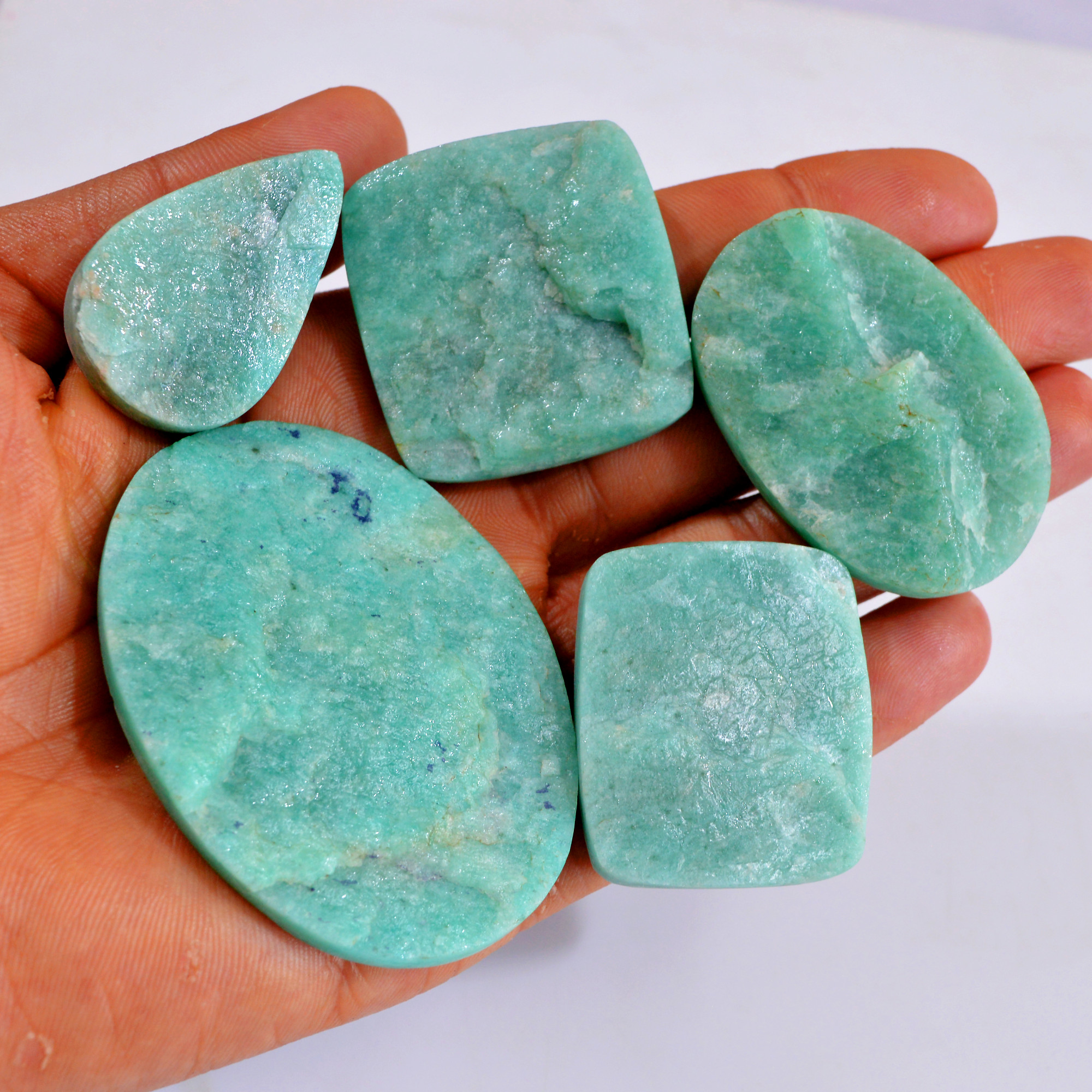 5Pcs 503Cts Natural Amazonite Druzy Gemstone Lot For Jewelry Making 40x20-67x48mm R-14697