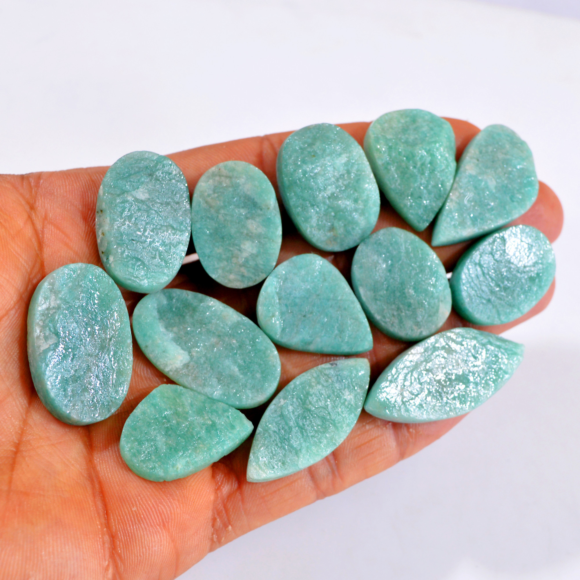 13Pcs 348Cts Natural Amazonite Druzy Gemstone Lot For Jewelry Making 23x17-37x16mm R-14699